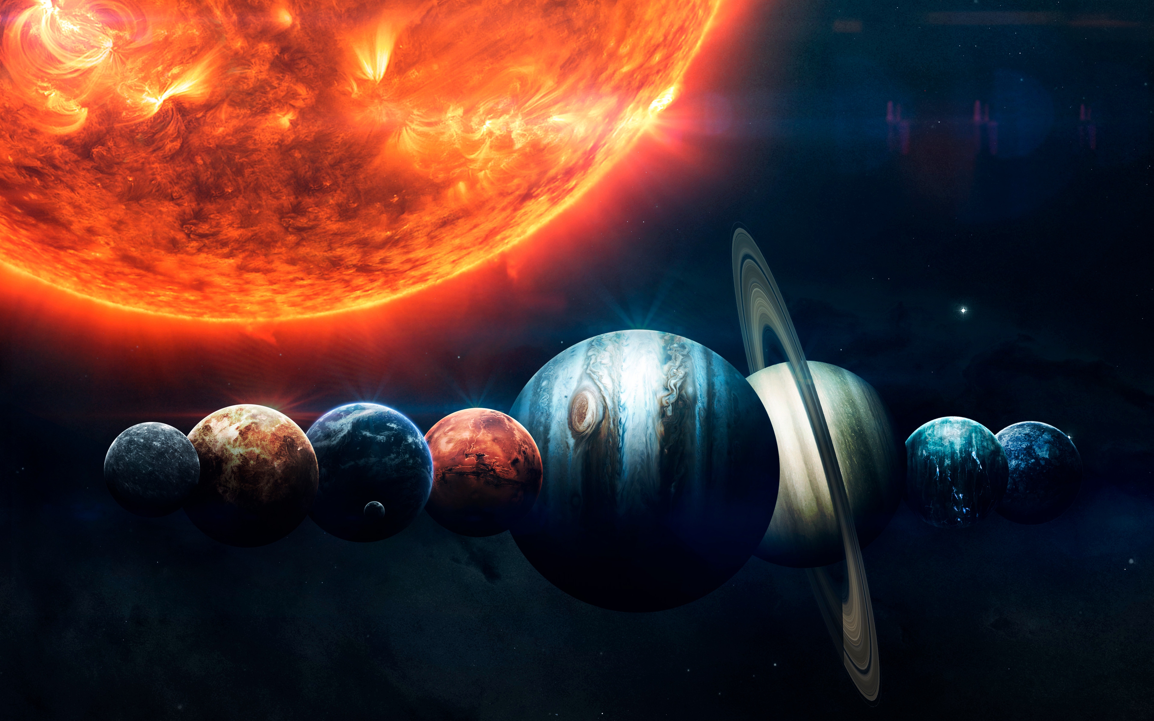 HD wallpaper, Mars, Solar System, Earth, Burning, Sun, Planets, Jupiter, Orange, Red Planet, Stars