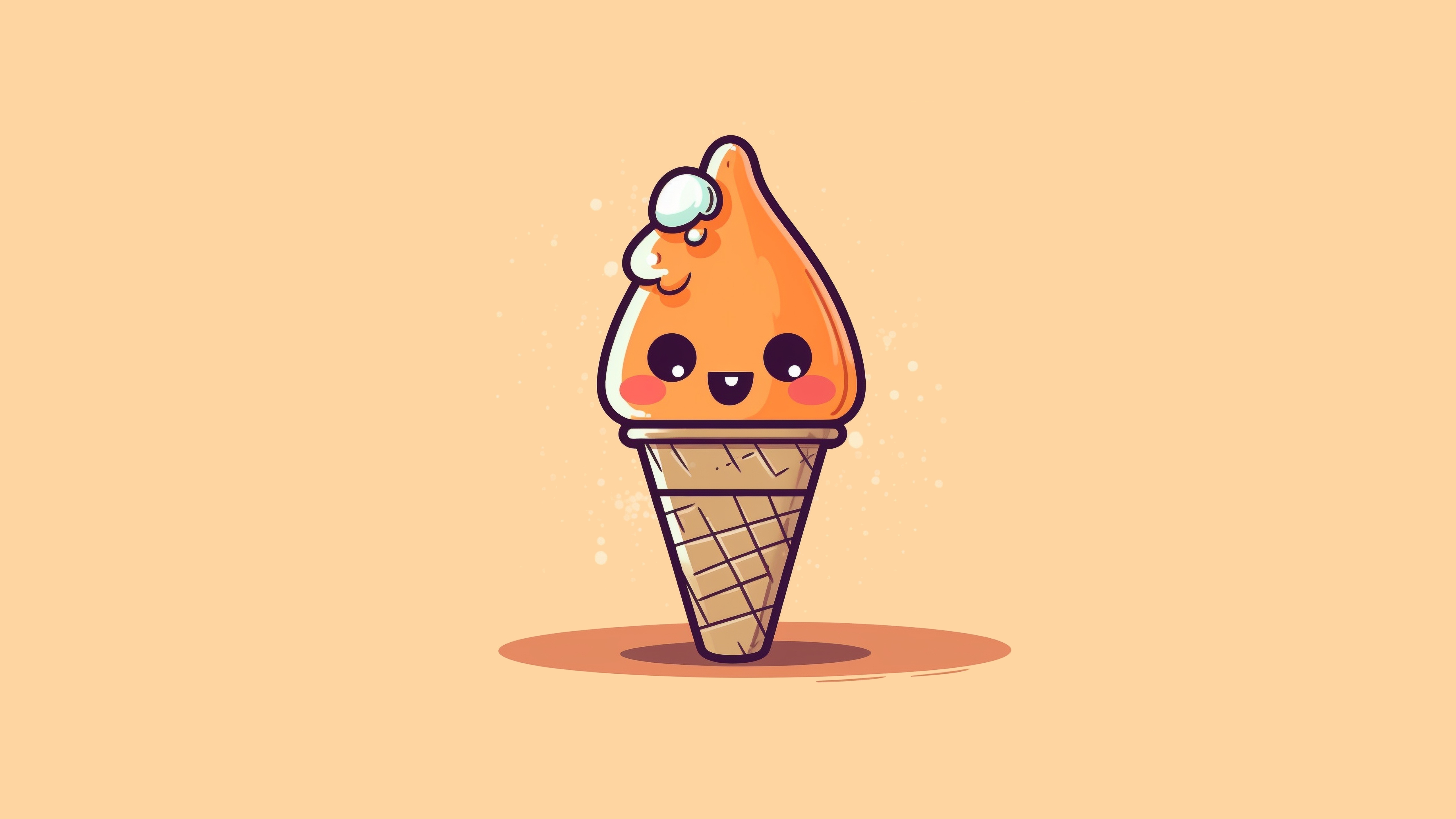 HD wallpaper, 5K, Kawaii Cartoon, Ai Art, Cute Face, Pastel Orange, Kawaii Ice Cream