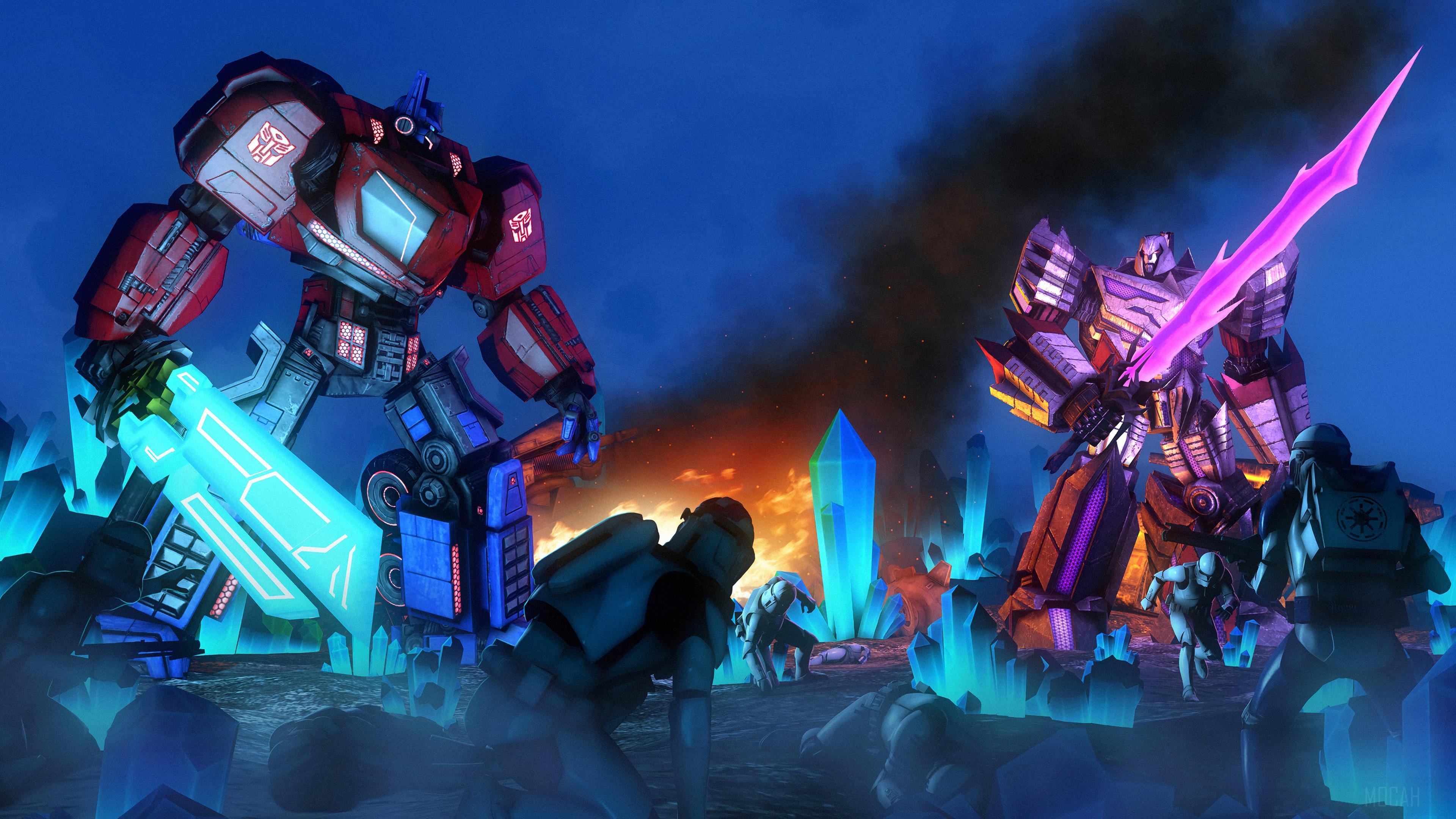 HD wallpaper, Megatron Optimus Prime Transformers 4K