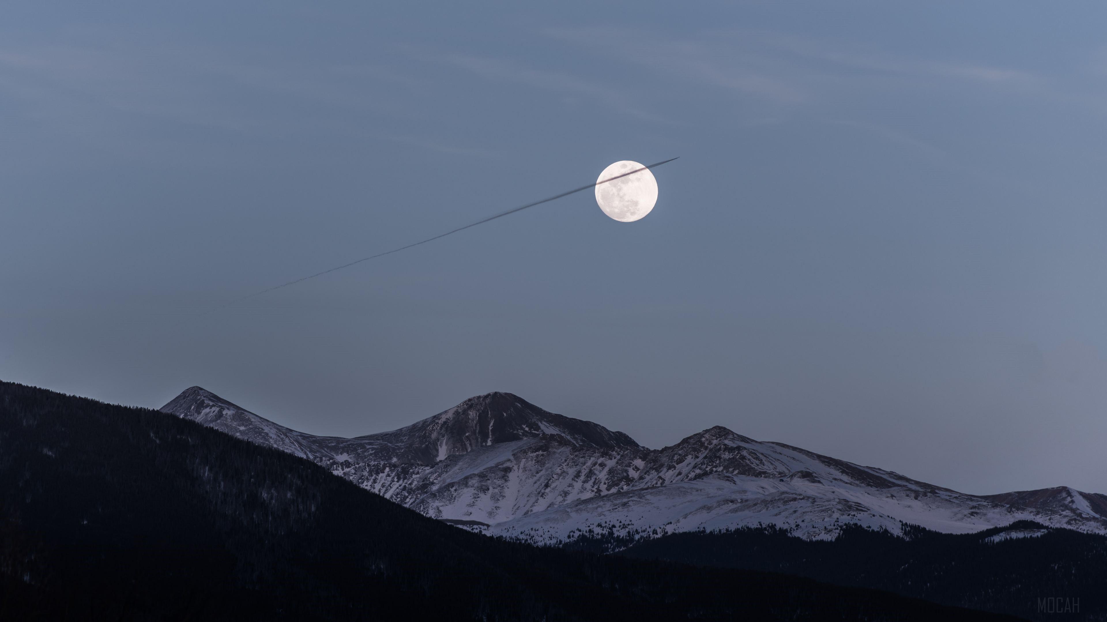 HD wallpaper, Moon Over Snowy Mountains 4K