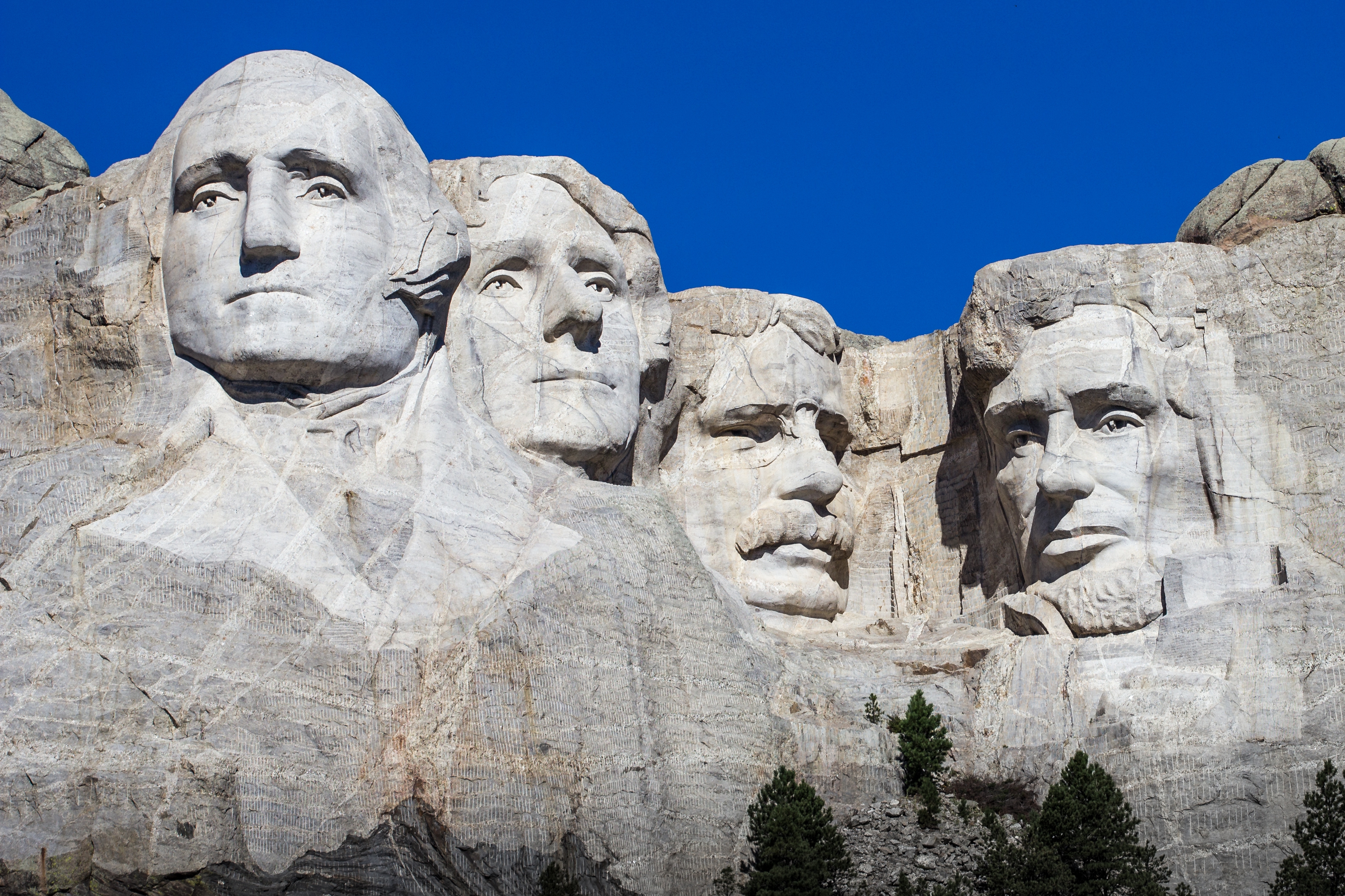 HD wallpaper, South Dakota, Mount Rushmore, Thomas Jefferson, George Washington, Black Hills, Presidents, Theodore Roosevelt, Blue Sky, Abraham Lincoln