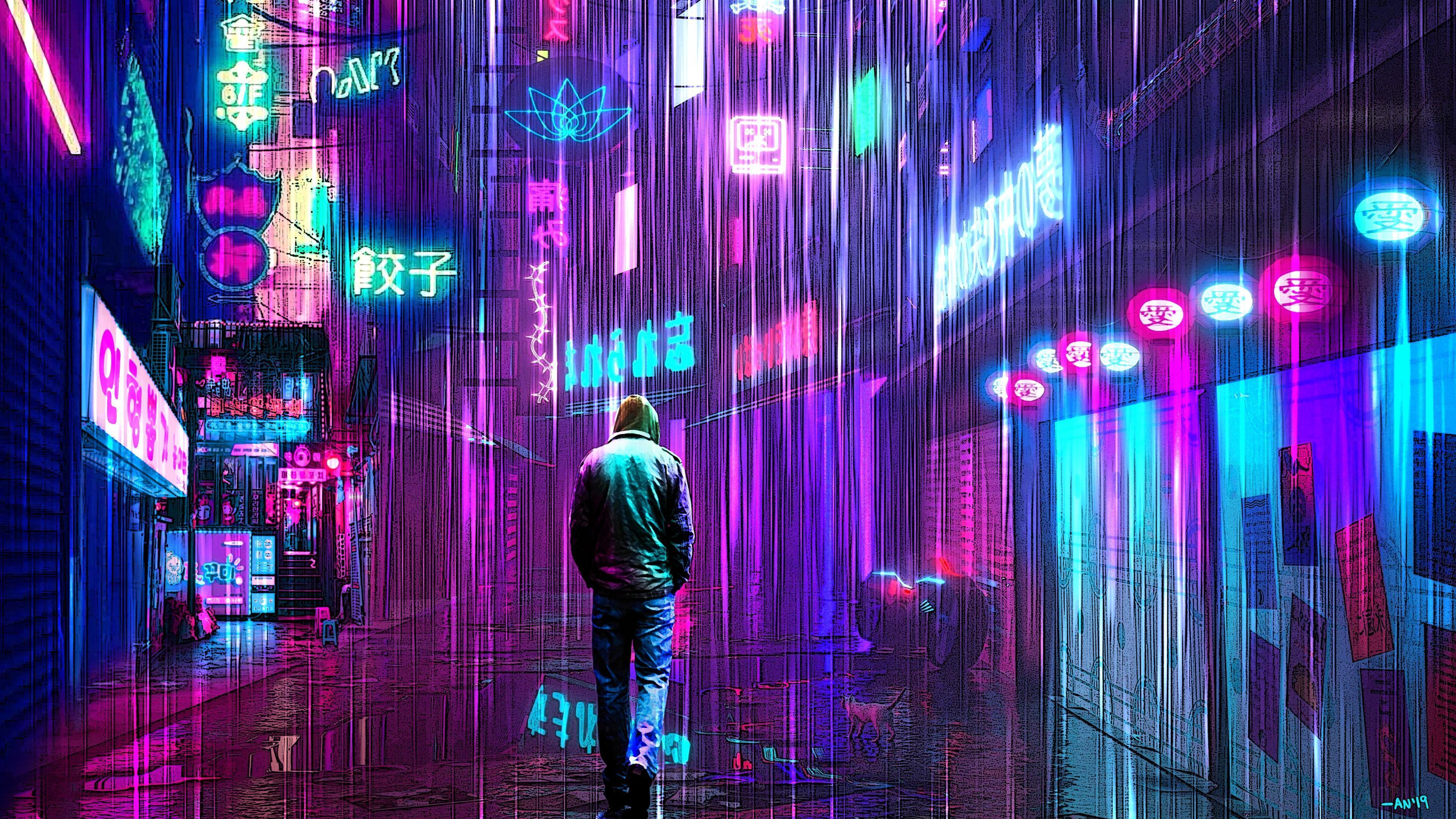 HD wallpaper, Neon Rainy Lights Cyberpunk 4K