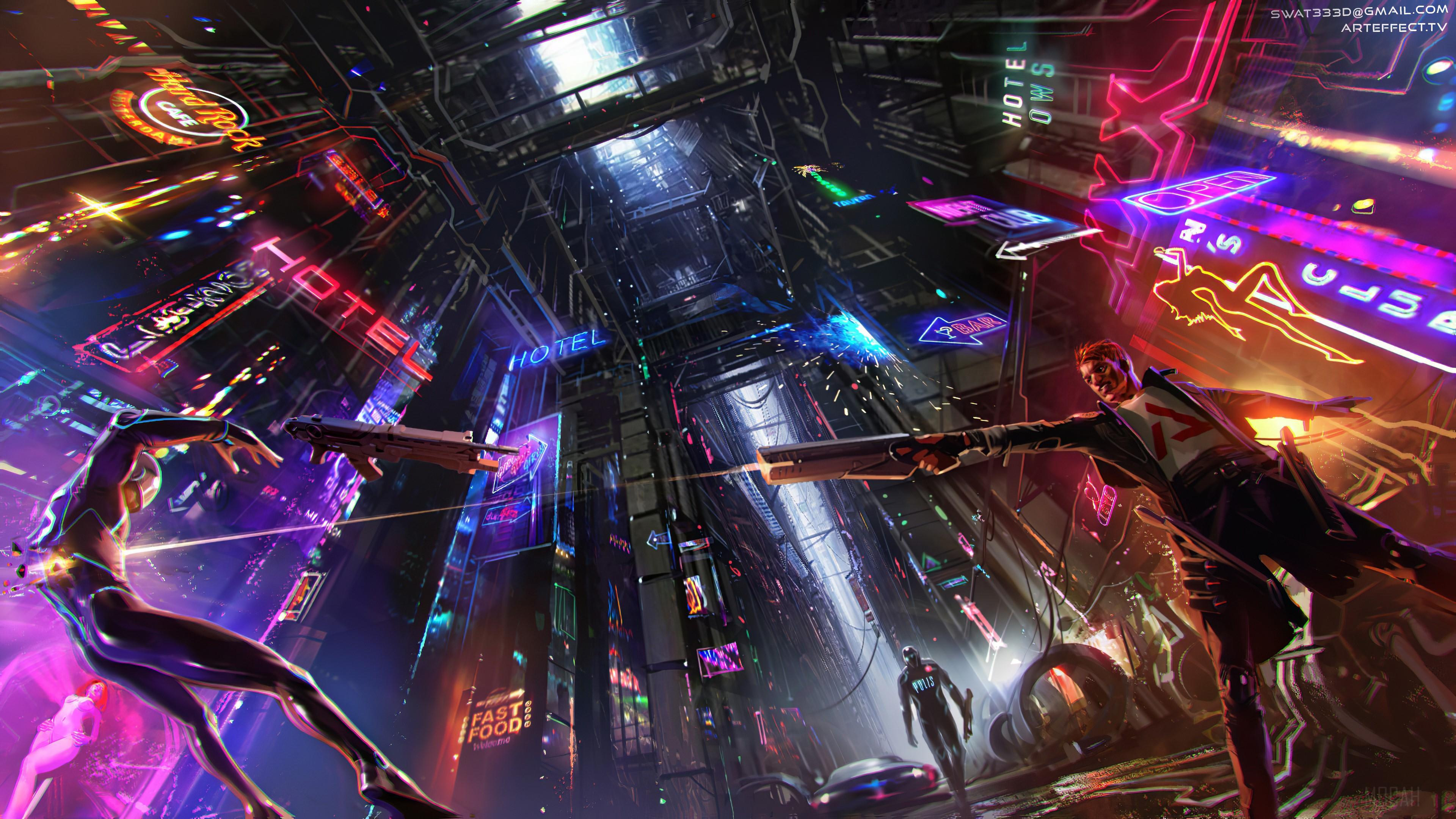 HD wallpaper, Neon Science Fiction Cyberpunk Guy 4K