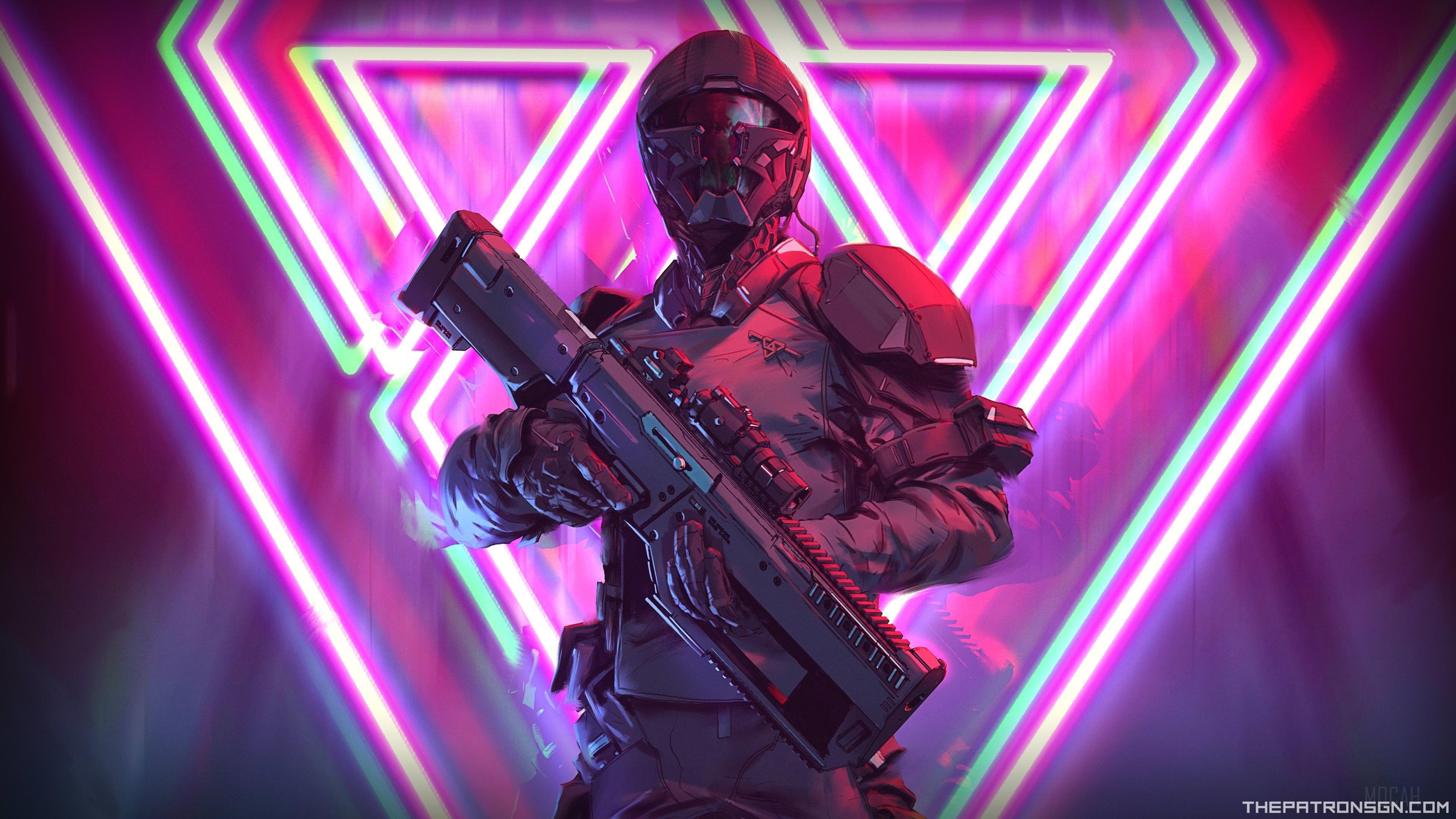 HD wallpaper, Neon Weapon Soldier Science Fiction 4K
