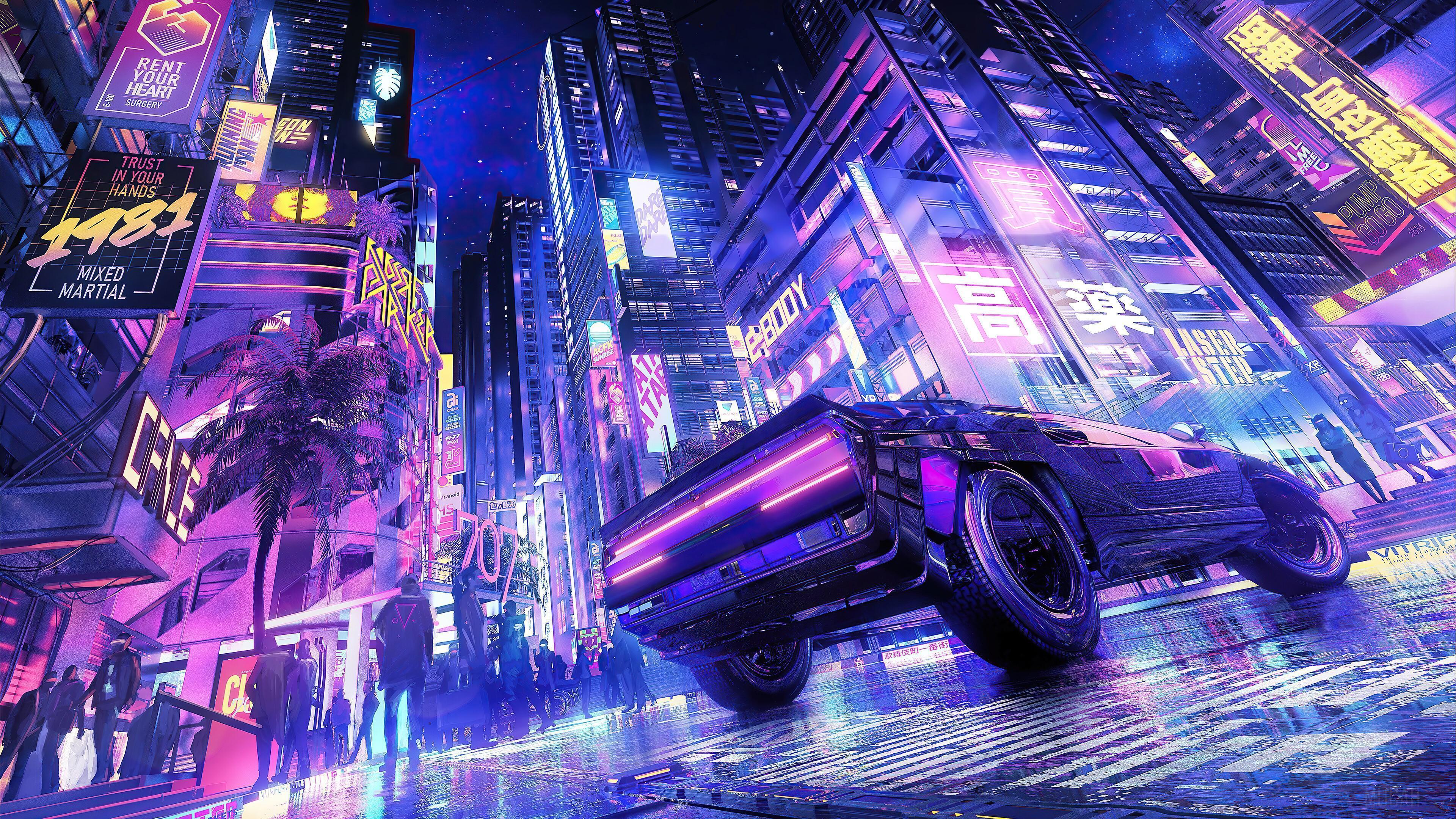 HD wallpaper, City, Night, Science Fiction, Digital Art 4K, Car, Sci Fi, Cyberpunk