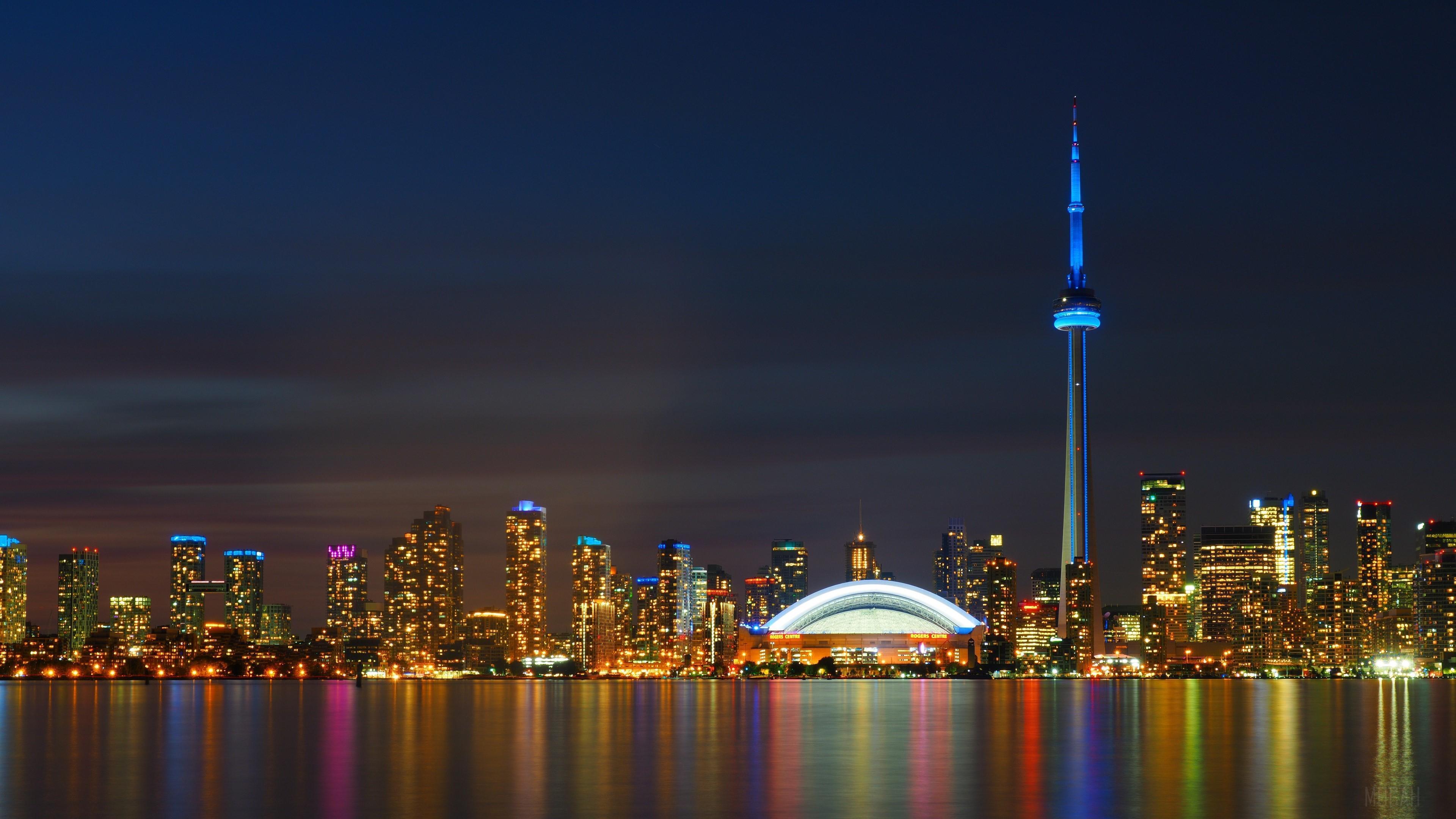 HD wallpaper, Panorama 4K, Toronto, Skyscrapers, Night