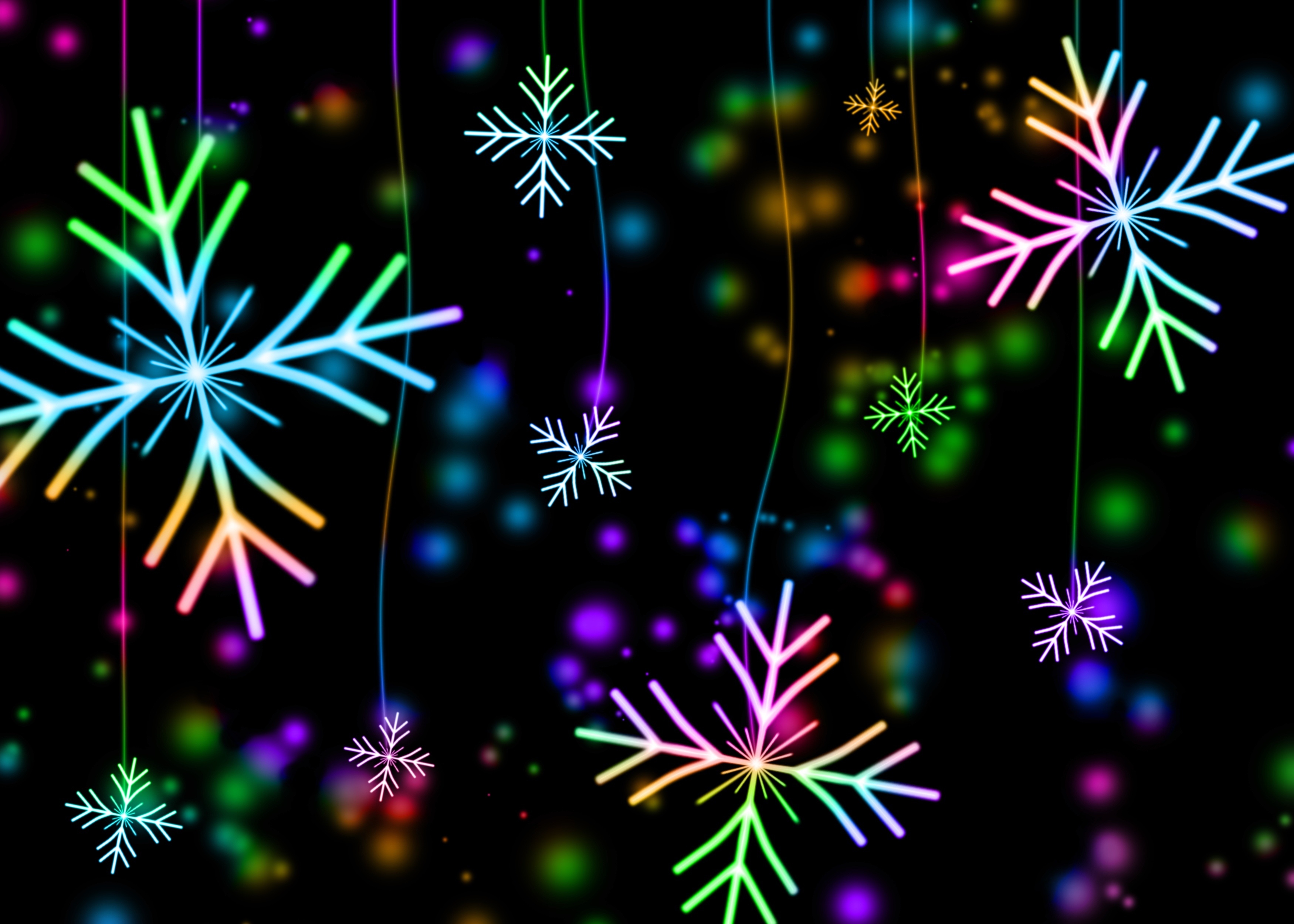 HD wallpaper, Snowflakes, Black Background, Navidad, Amoled, Bokeh, Colorful, Winter, Noel