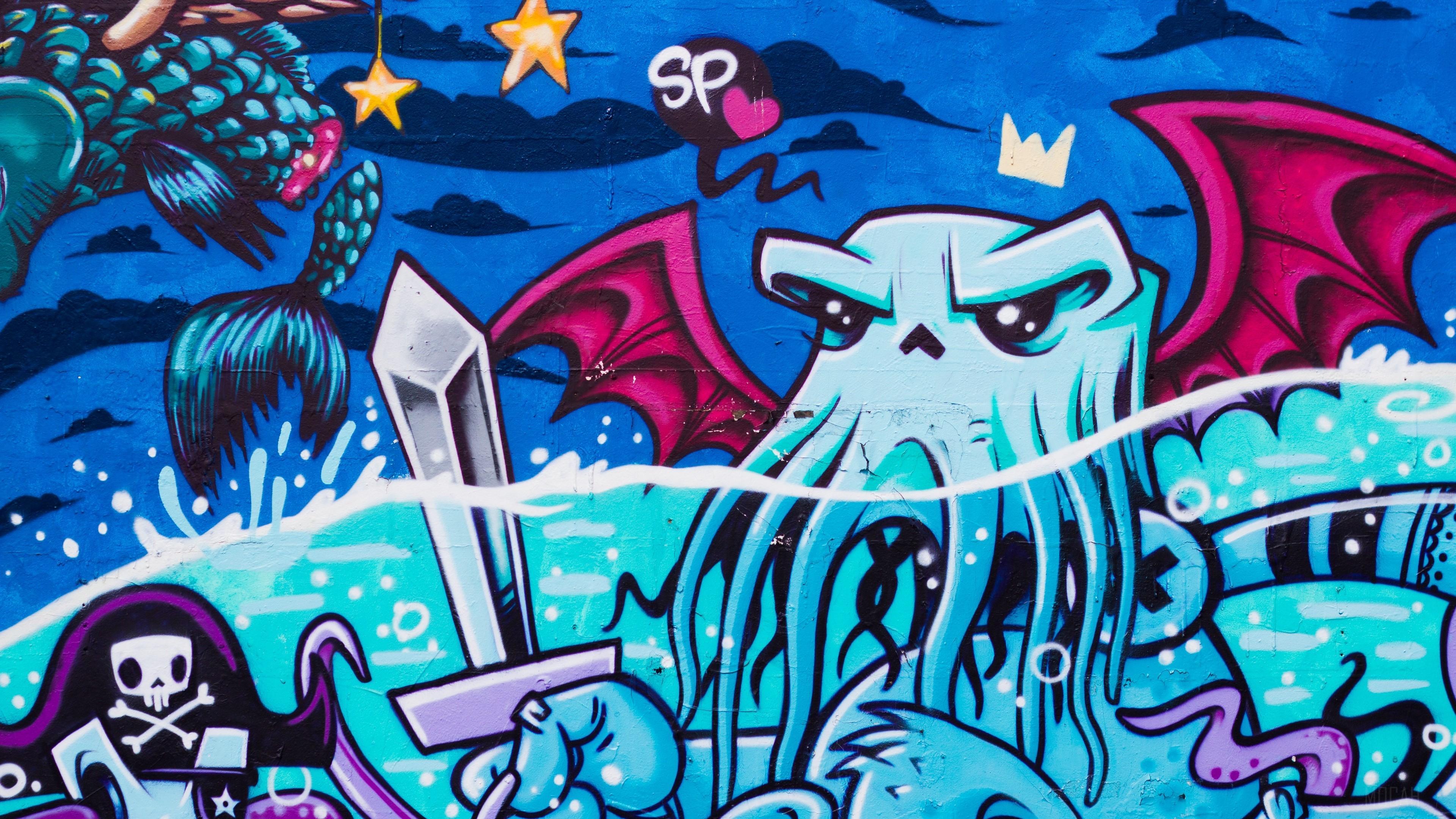HD wallpaper, Street Art 4K, Octopus, Graffiti