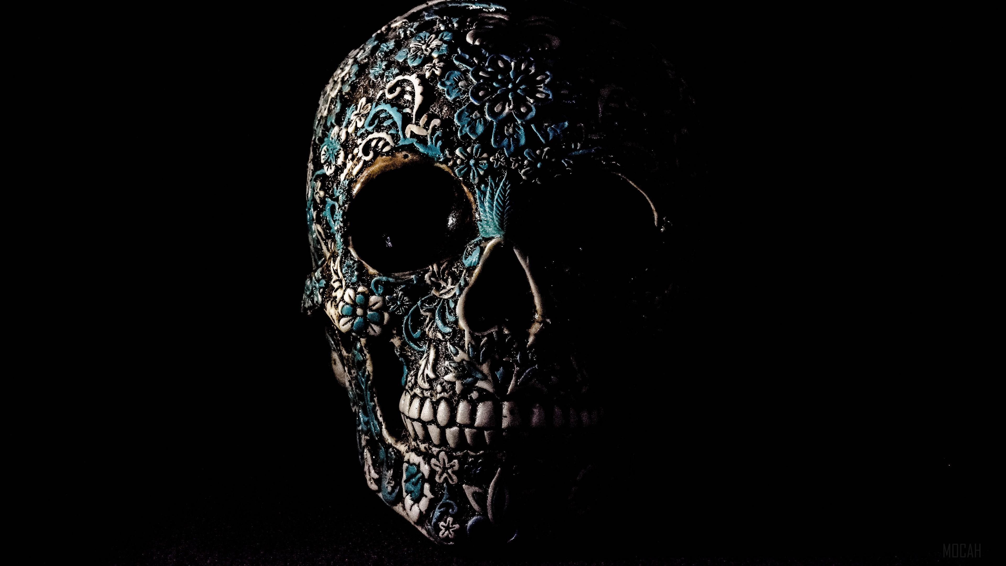 HD wallpaper, Patterns, Skull, Bones 4K, Dark