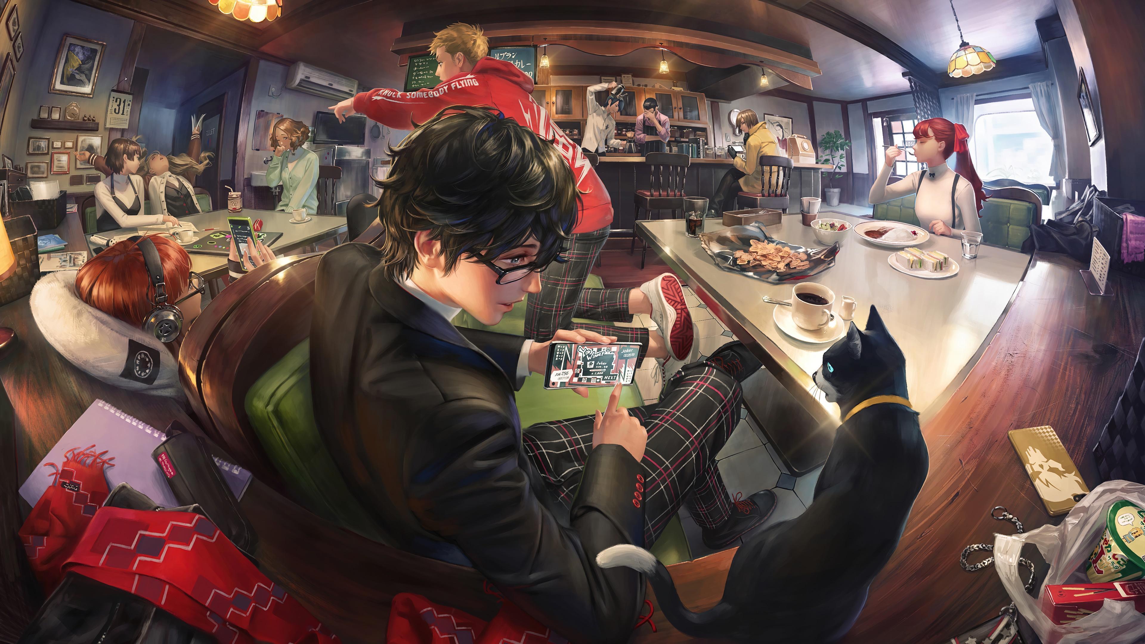 HD wallpaper, Cafe, Art, Characters, Persona 5, Game, 4K