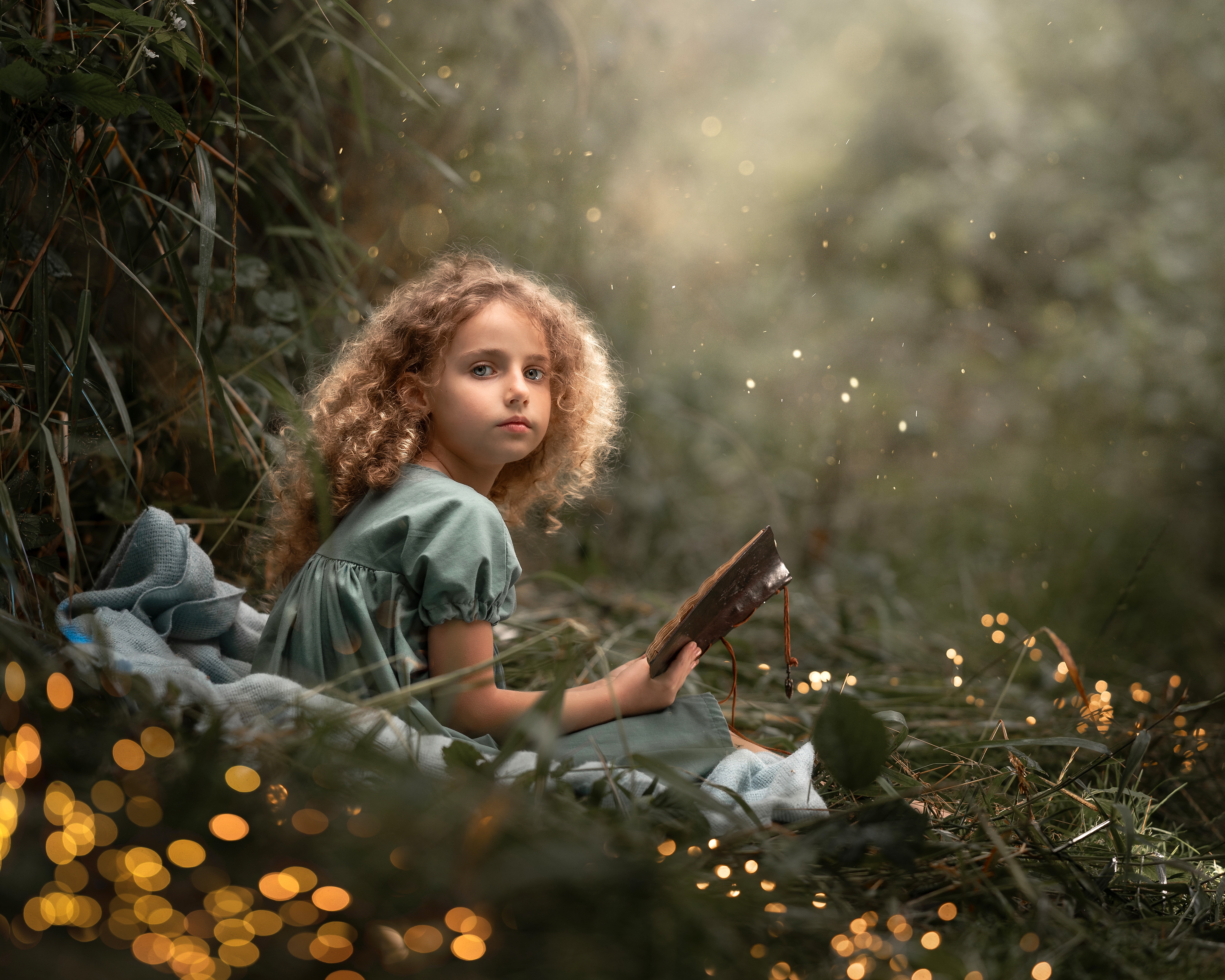 HD wallpaper, Study, Cute Girl, Reading Book, Portrait, Magical Forest, Pretty, 5K