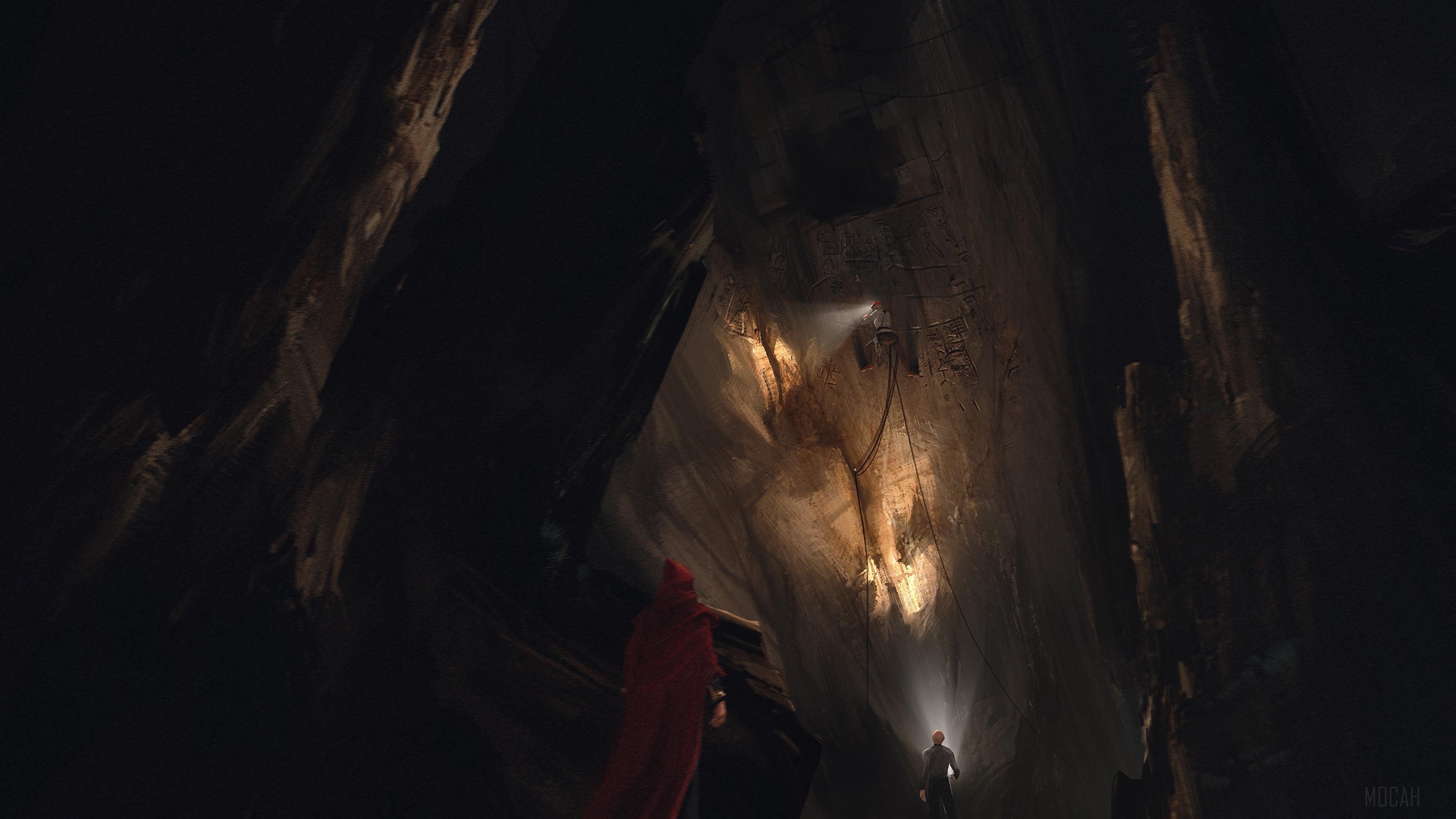 HD wallpaper, Art, Cave, Dark 4K, Rock Climbing, People