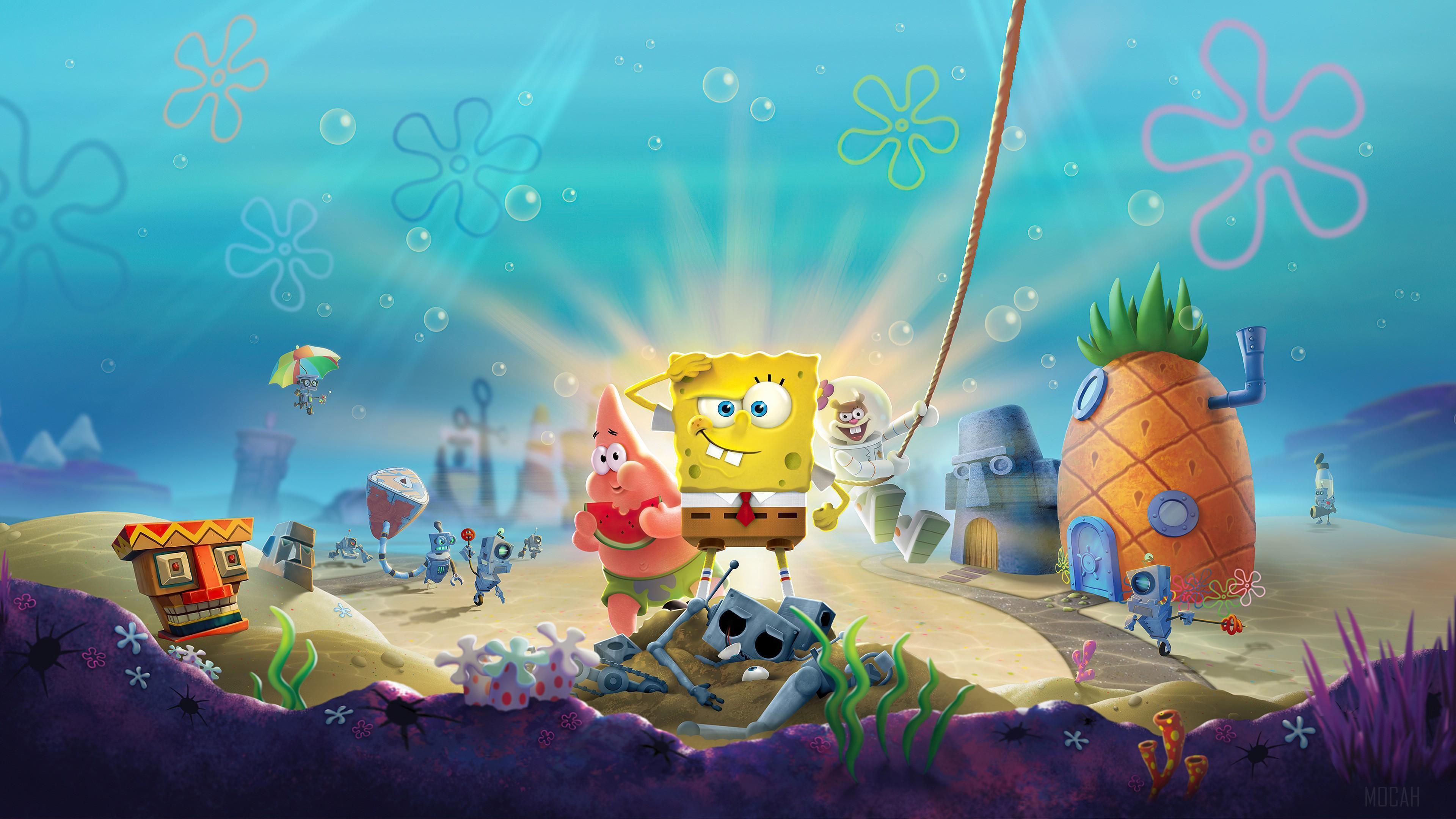 HD wallpaper, Spongebob Squarepants Battle For Bikini Bottom Rehydrated, Sandy Cheeks 4K, Video Game, Spongebob Squarepants, Patrick Star