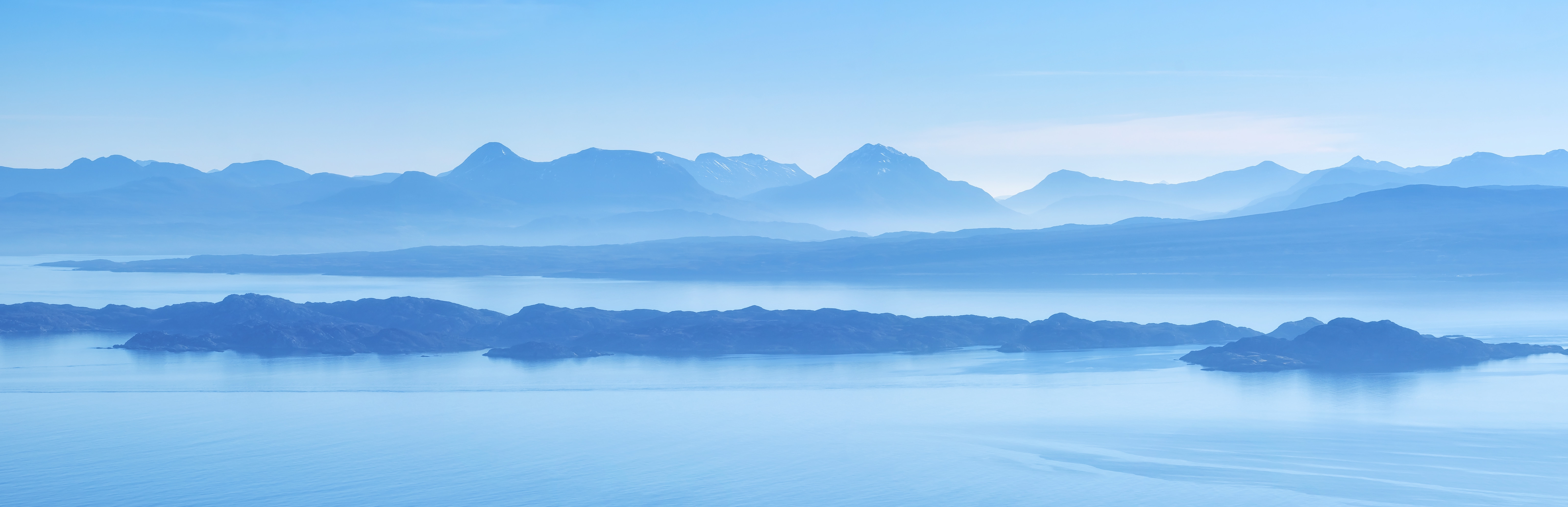 HD wallpaper, Sound Of Raasay, Scotland, Scenery, Landscape, Mountain Range, Foggy, 5K, Panorama, Isle Of Skye, Blue Sky, Wester Ross, Island
