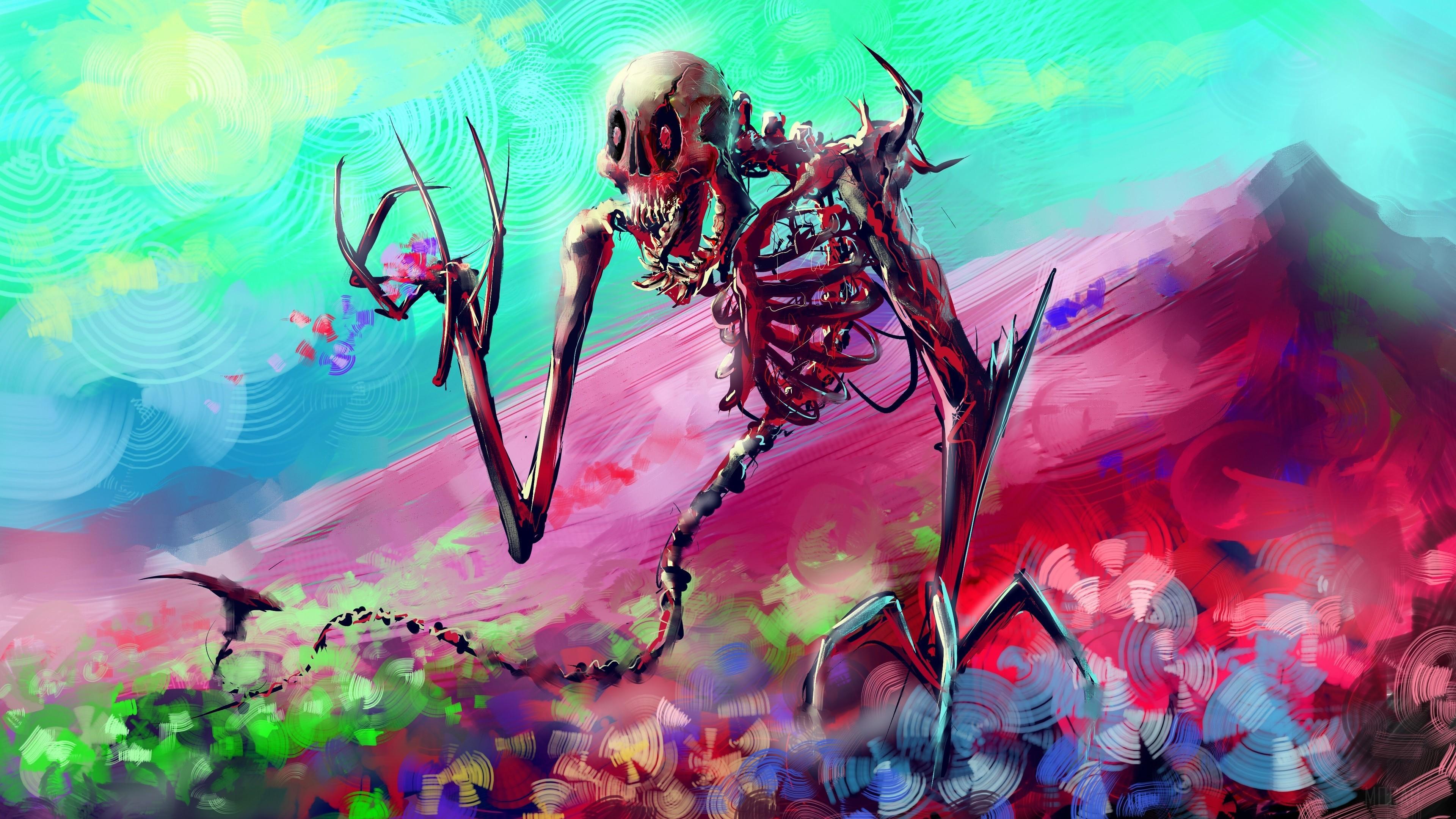 HD wallpaper, Skelton Skull Colorful Digital Art 4K