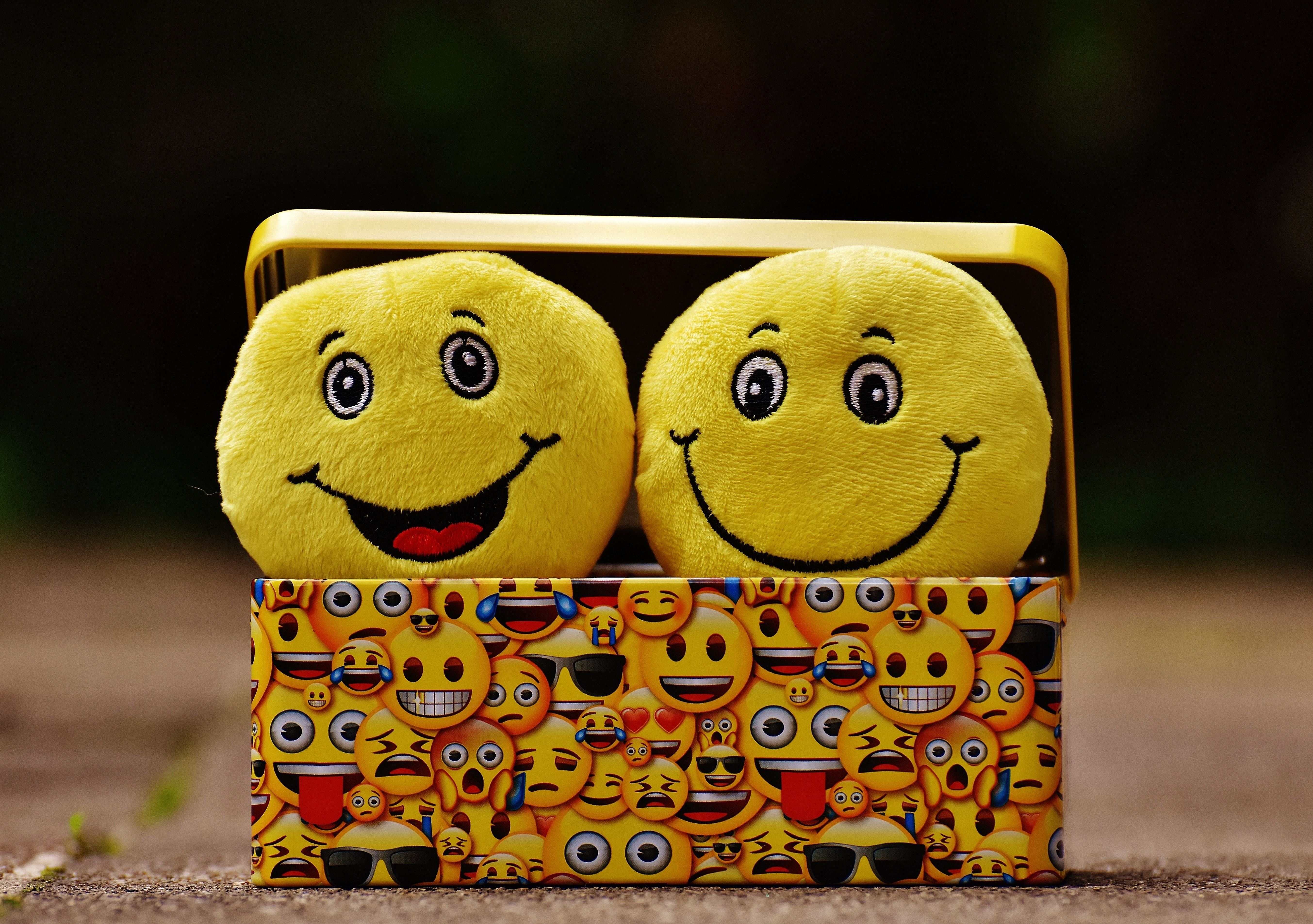 HD wallpaper, Emoticons, 5K, Smileys, Yellow Box, Cute Expressions, Happiness, Smiling, Cheerful, Yellow, Emoji