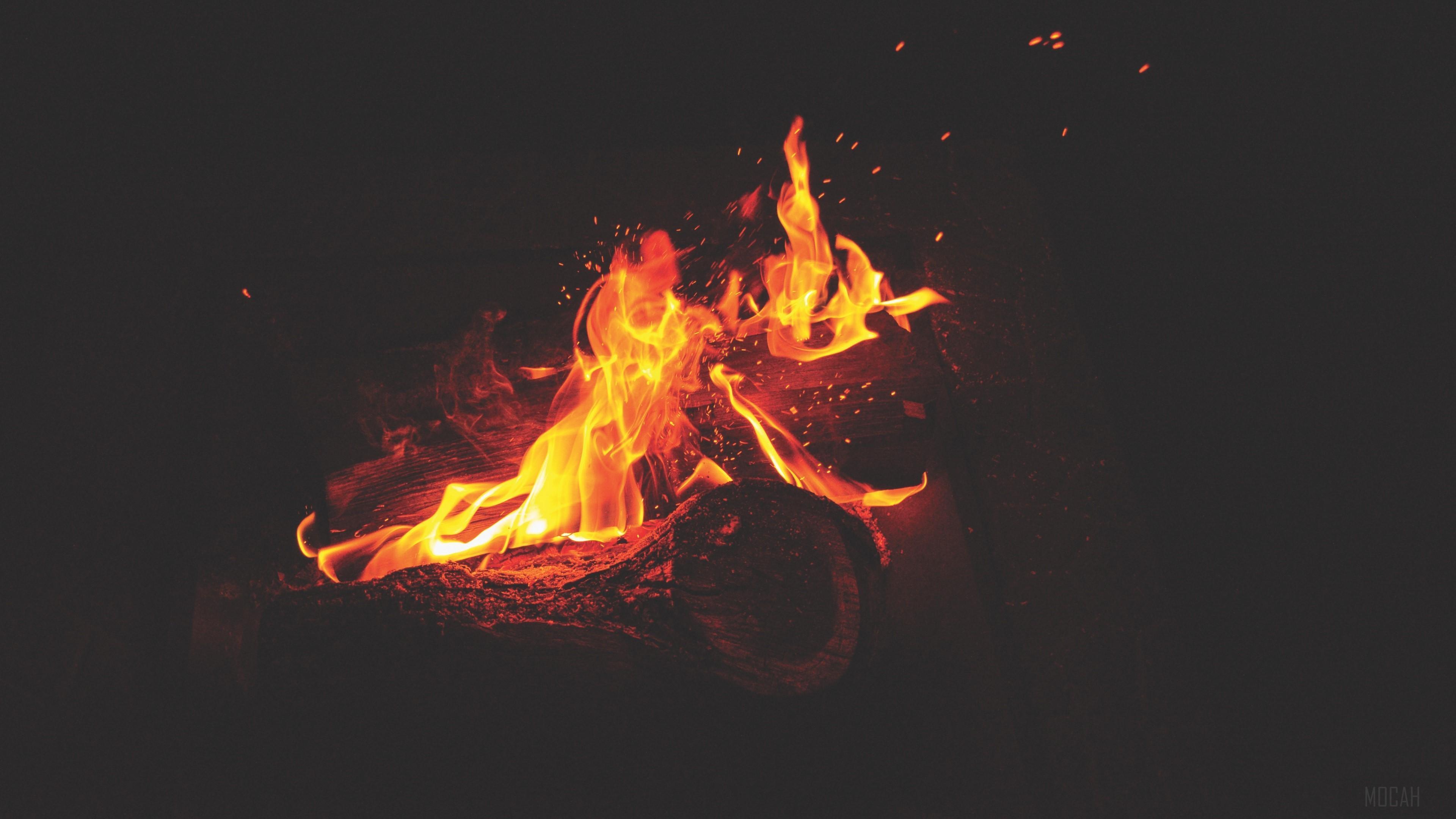 HD wallpaper, Flames, Fire, Sparks 4K, Bonfire