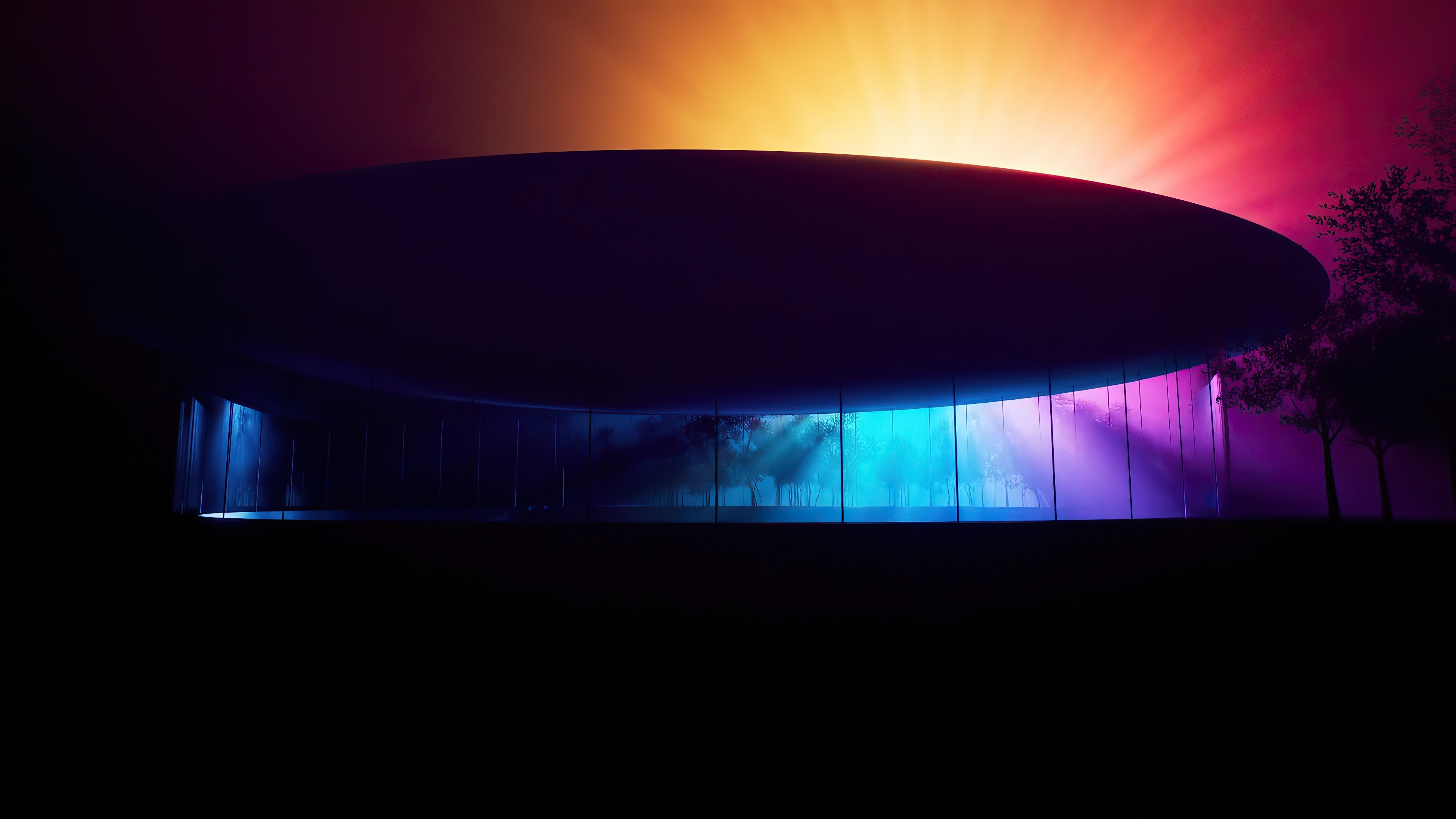 HD wallpaper, Steve Jobs Theater, Modern Architecture, Colorful Background, Apple Park