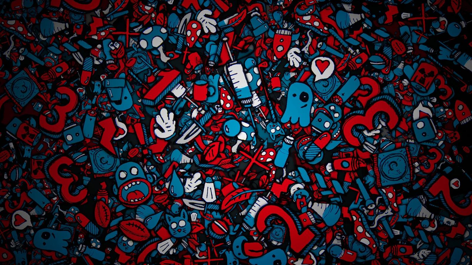 HD wallpaper, Syringe, Blue And Red Monsters Illustration, Piling Up, Faces