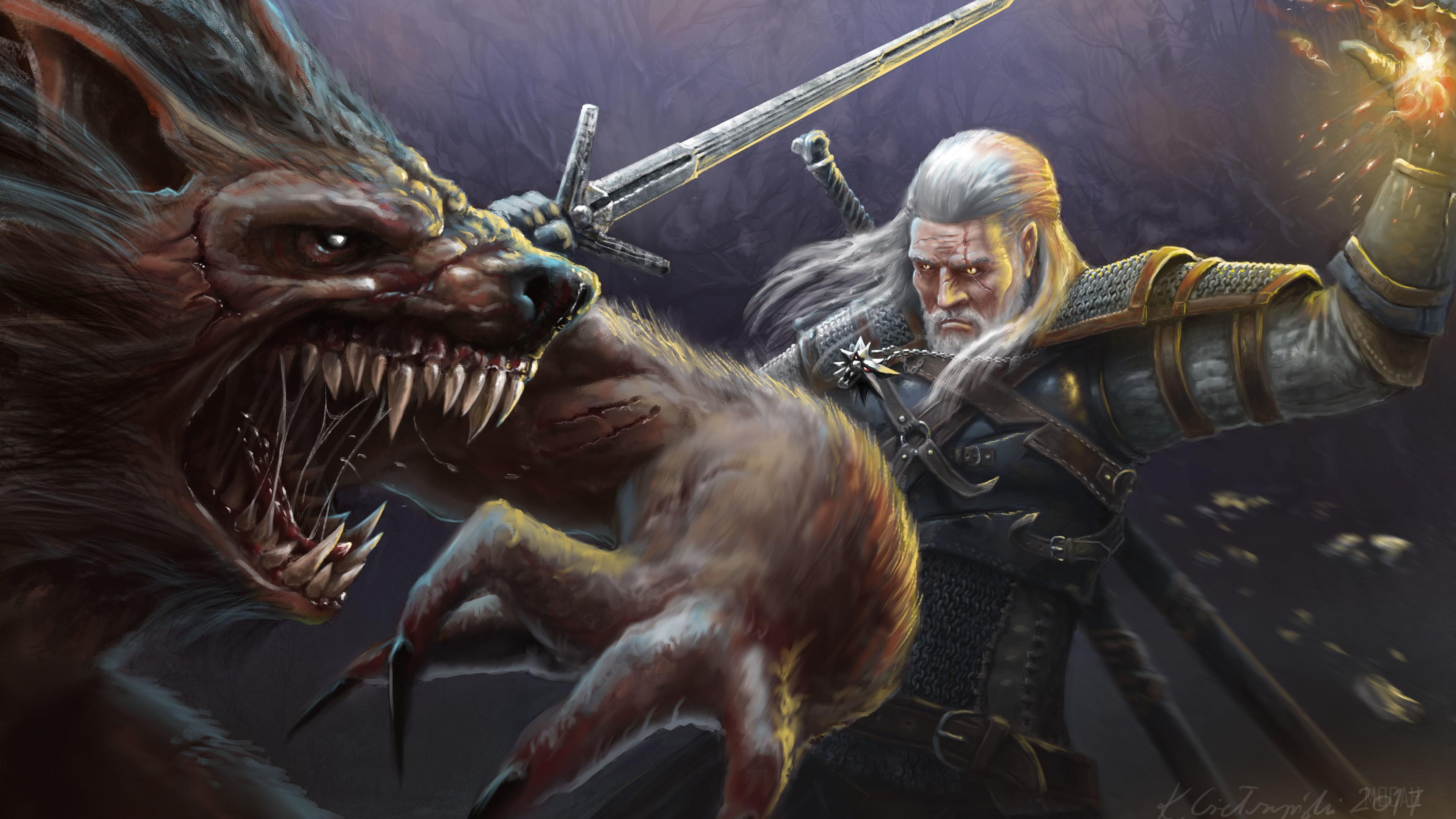 HD wallpaper, The Witcher Killing Monster Artwork 4K