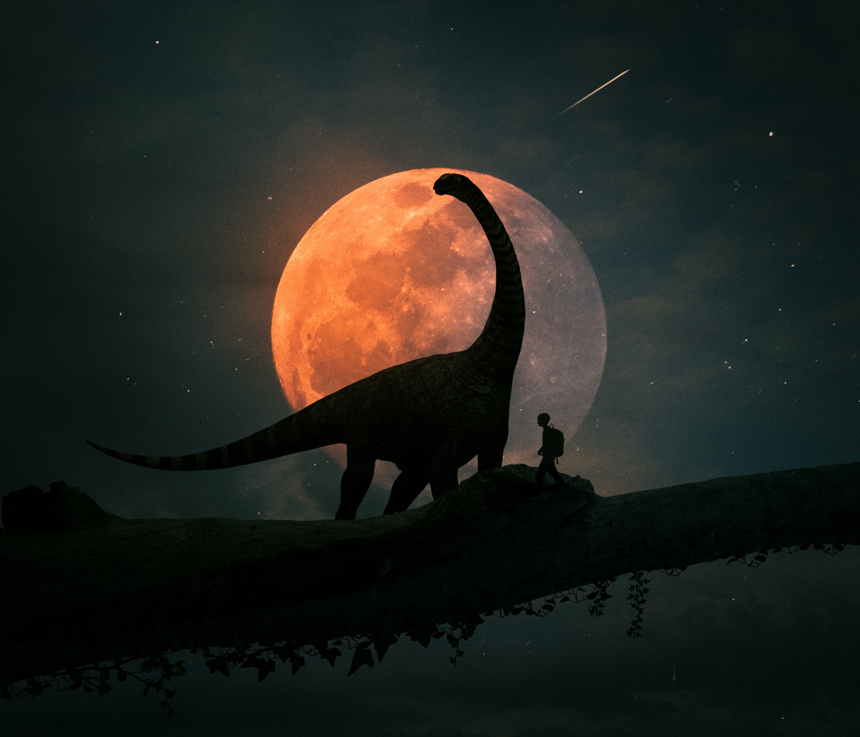 HD wallpaper, Dinosaur, Kid, Travel, Moon, Silhouette, Discover, Night