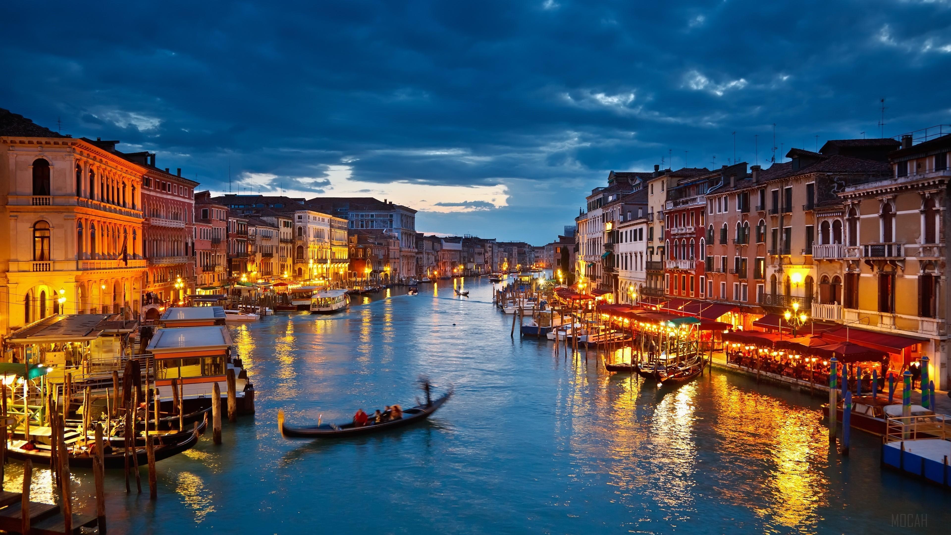 HD wallpaper, Night, Canal, Italy, Light, Gondola, Venice 4K, City