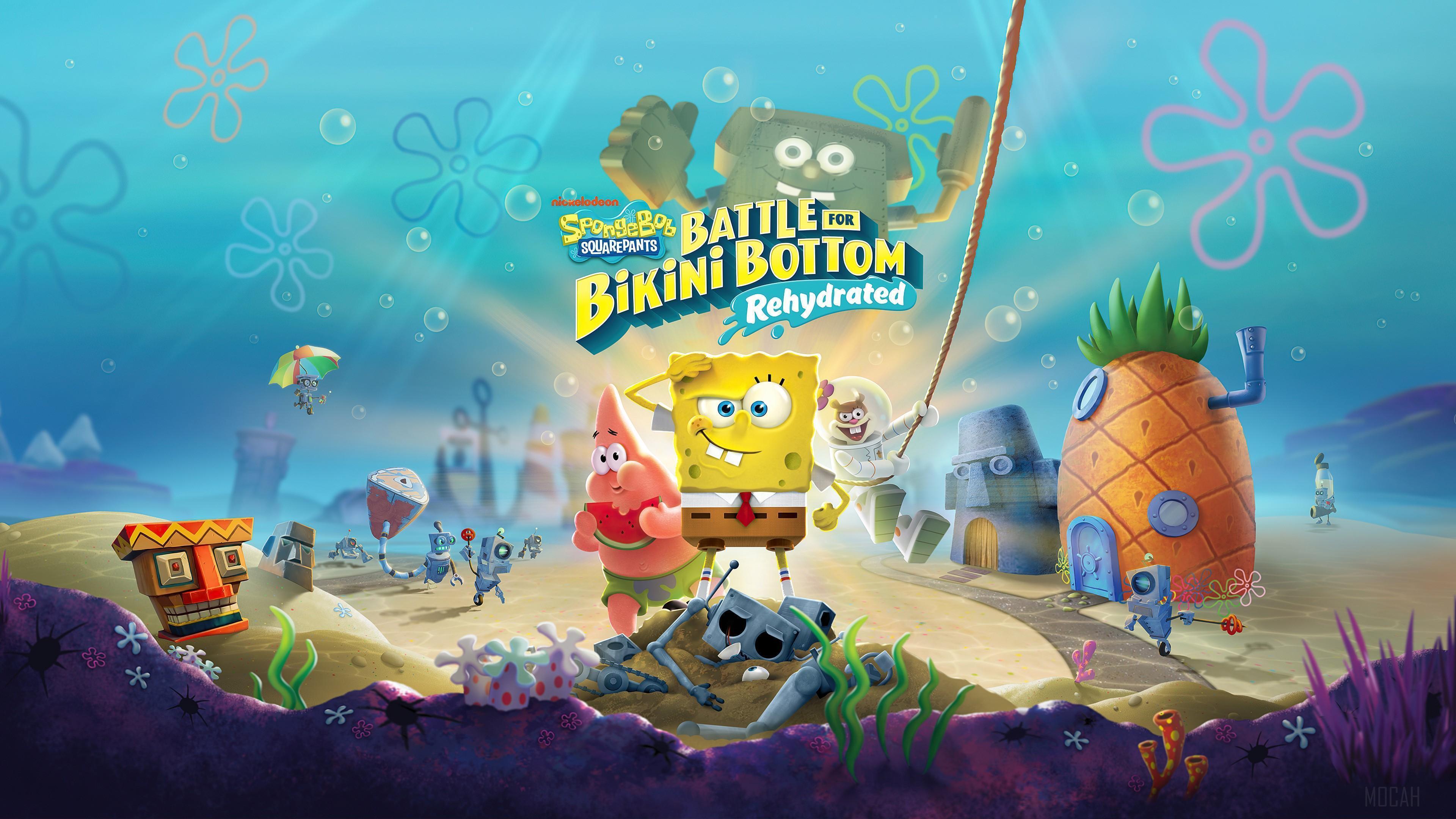 HD wallpaper, Spongebob Squarepants, Patrick Star, Sandy Cheeks 4K, Spongebob Squarepants Battle For Bikini Bottom Rehydrated, Video Game