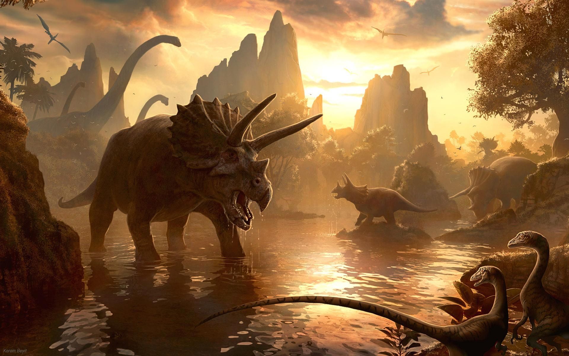 HD wallpaper, 3D, Dinosaurs, With, Walking