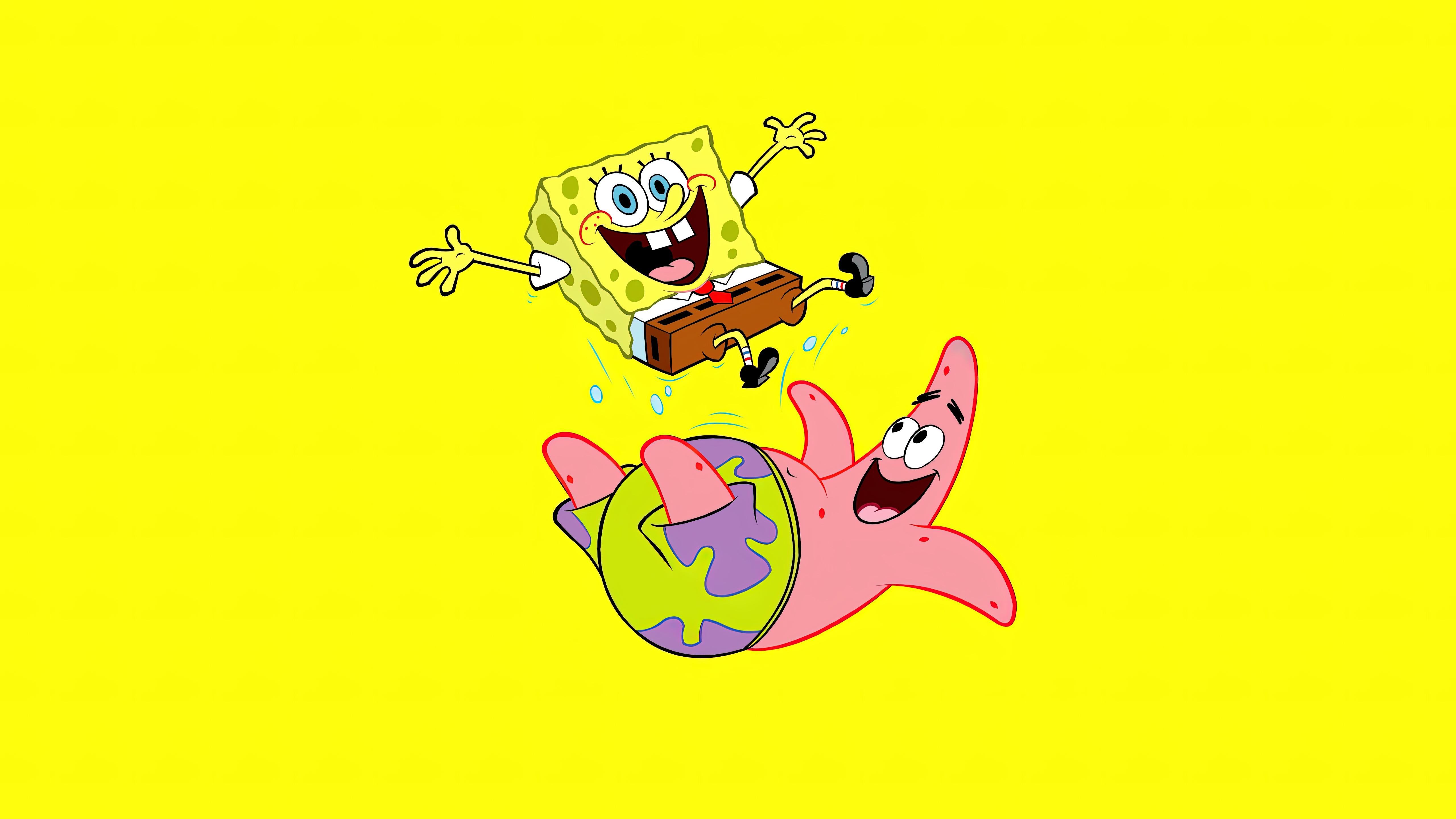 HD wallpaper, Yellow Background, Cartoon, Patrick Star, Spongebob, Spongebob Squarepants, 5K