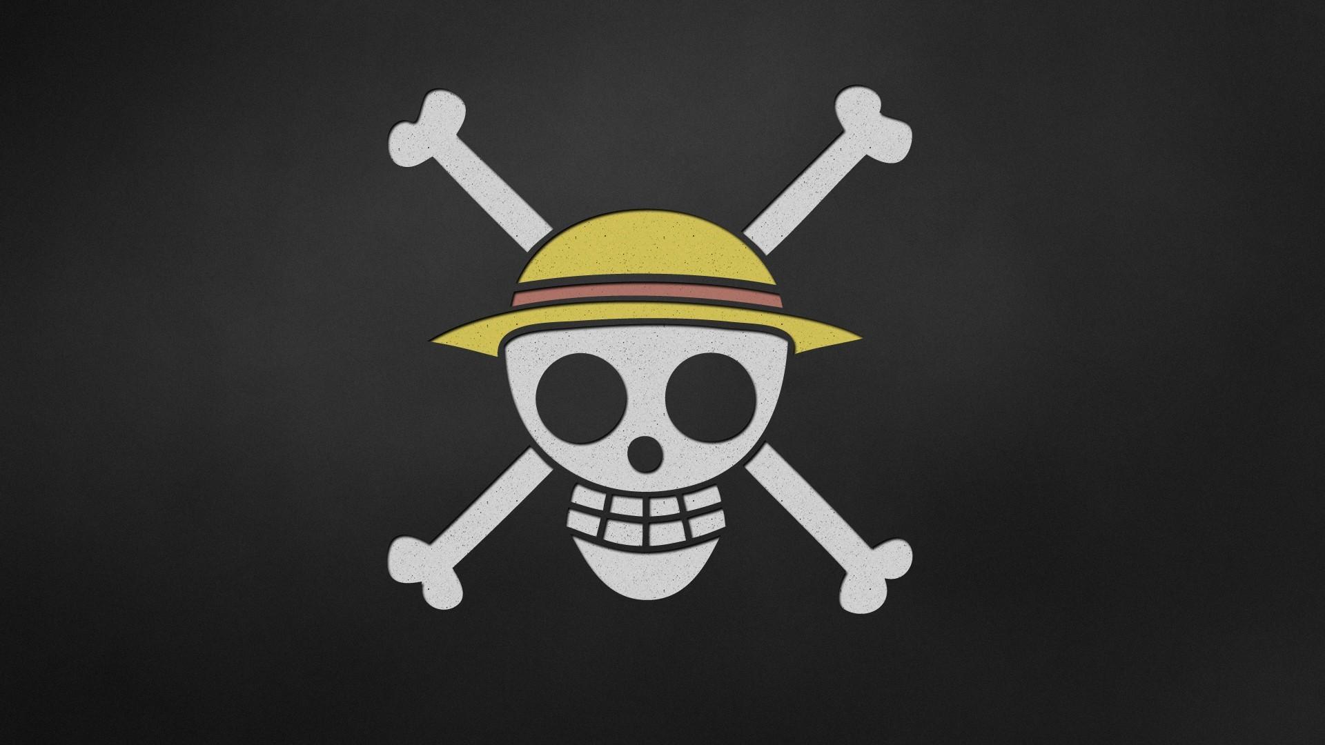HD wallpaper, Jolly Roger, Black Background, Skull, Simple Background, Hat, Anime, One Piece