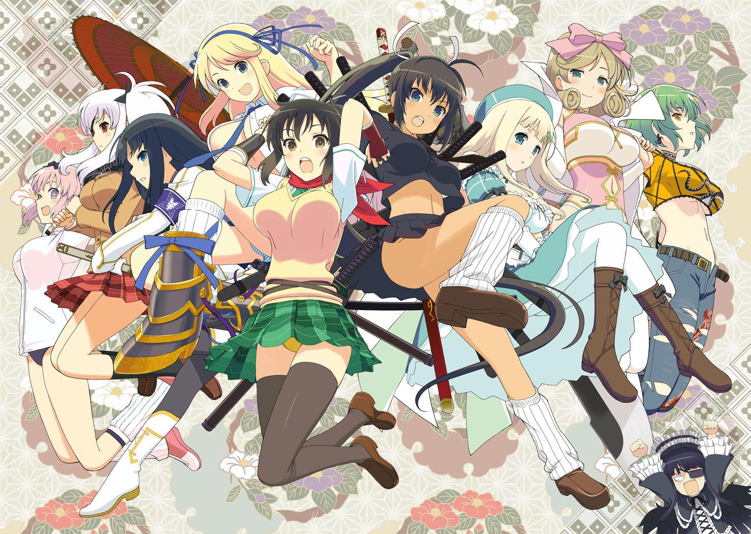 HD wallpaper, Senran Kagura, Anime, Group Of Women, Looking Below