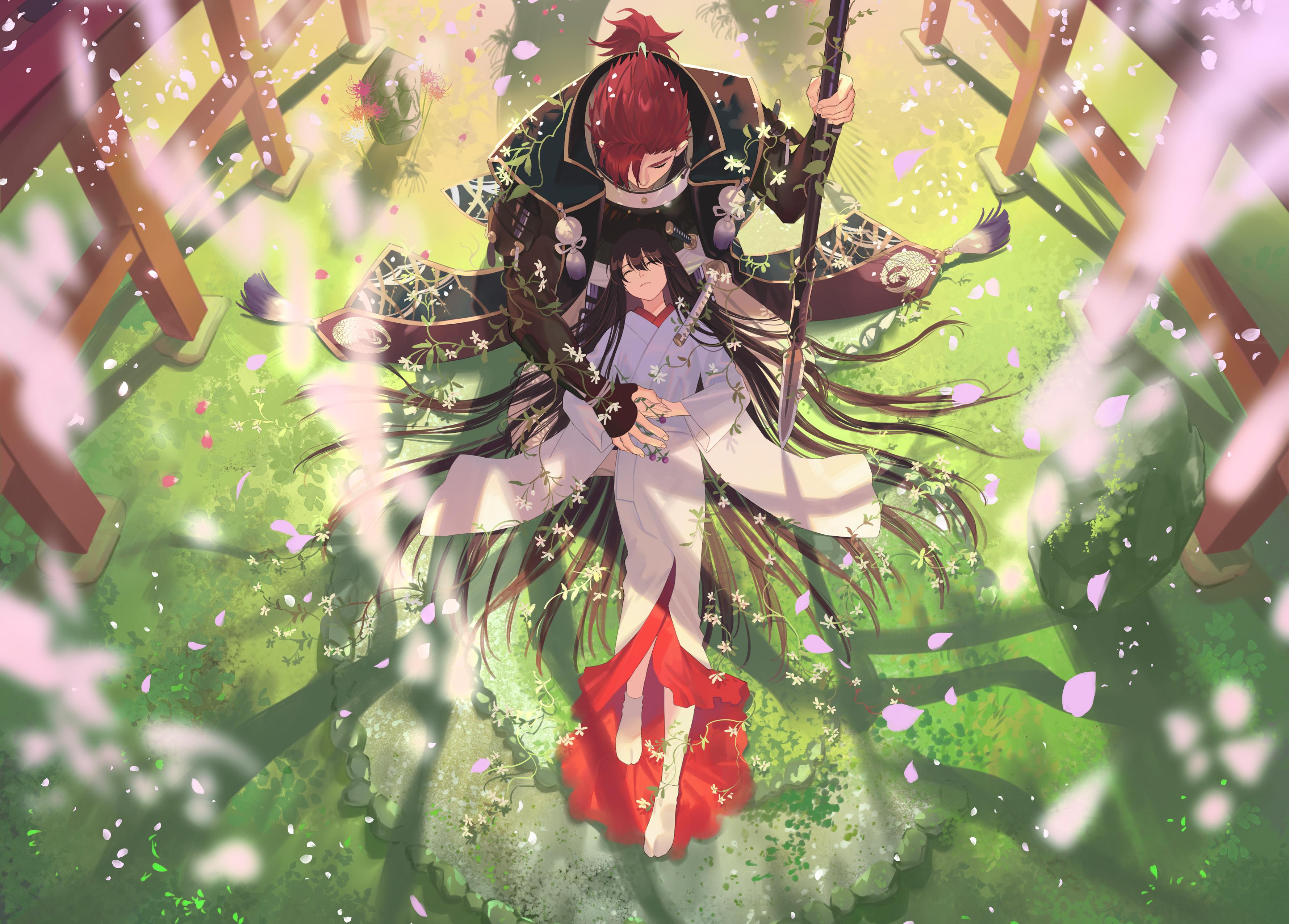 HD wallpaper, Artwork, Digital Art, Warabi Tama, Anime, Anime Girls, Fate Series, Petals