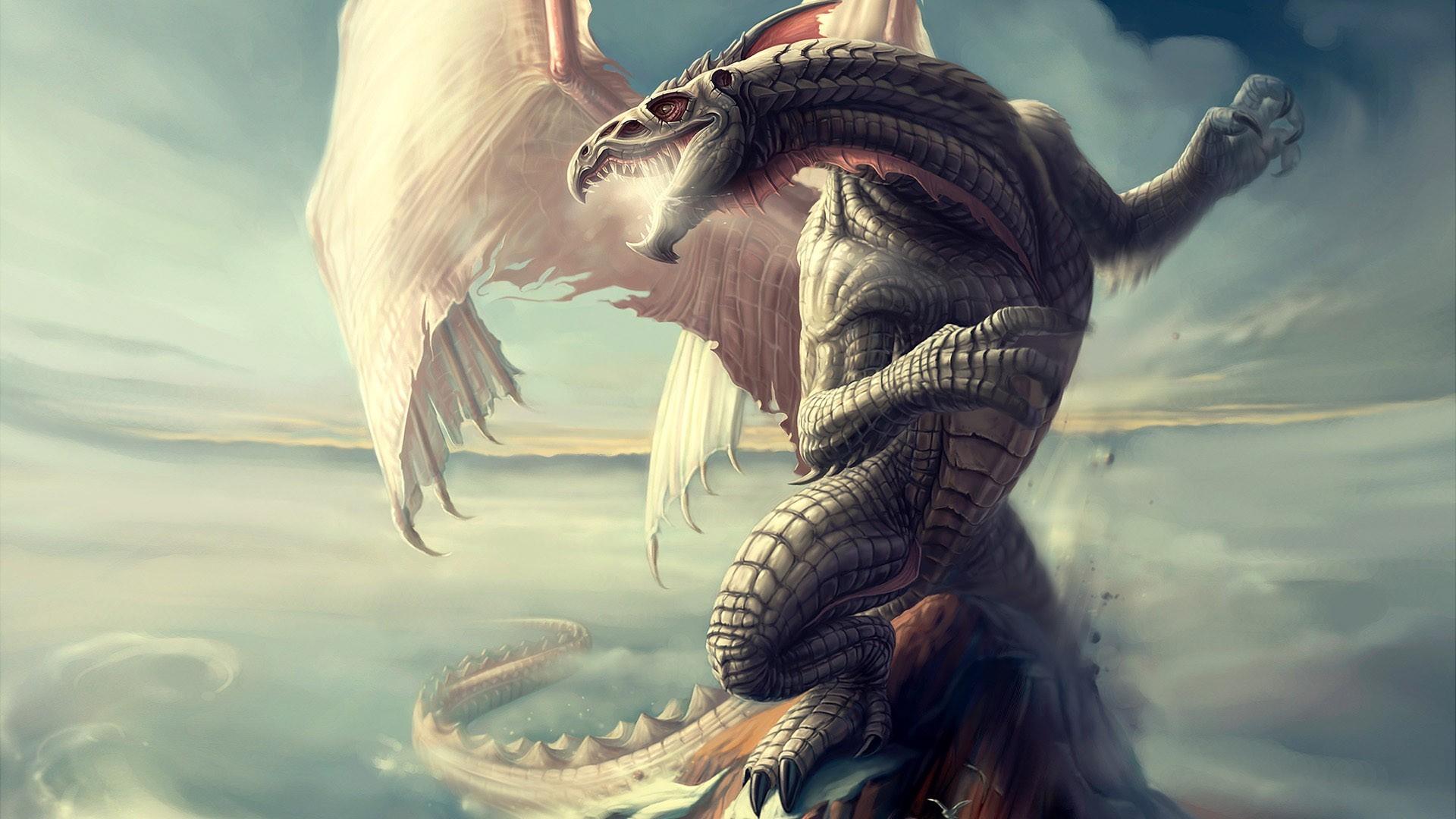 HD wallpaper, Creature, Clouds, Dragon, Fantasy Art