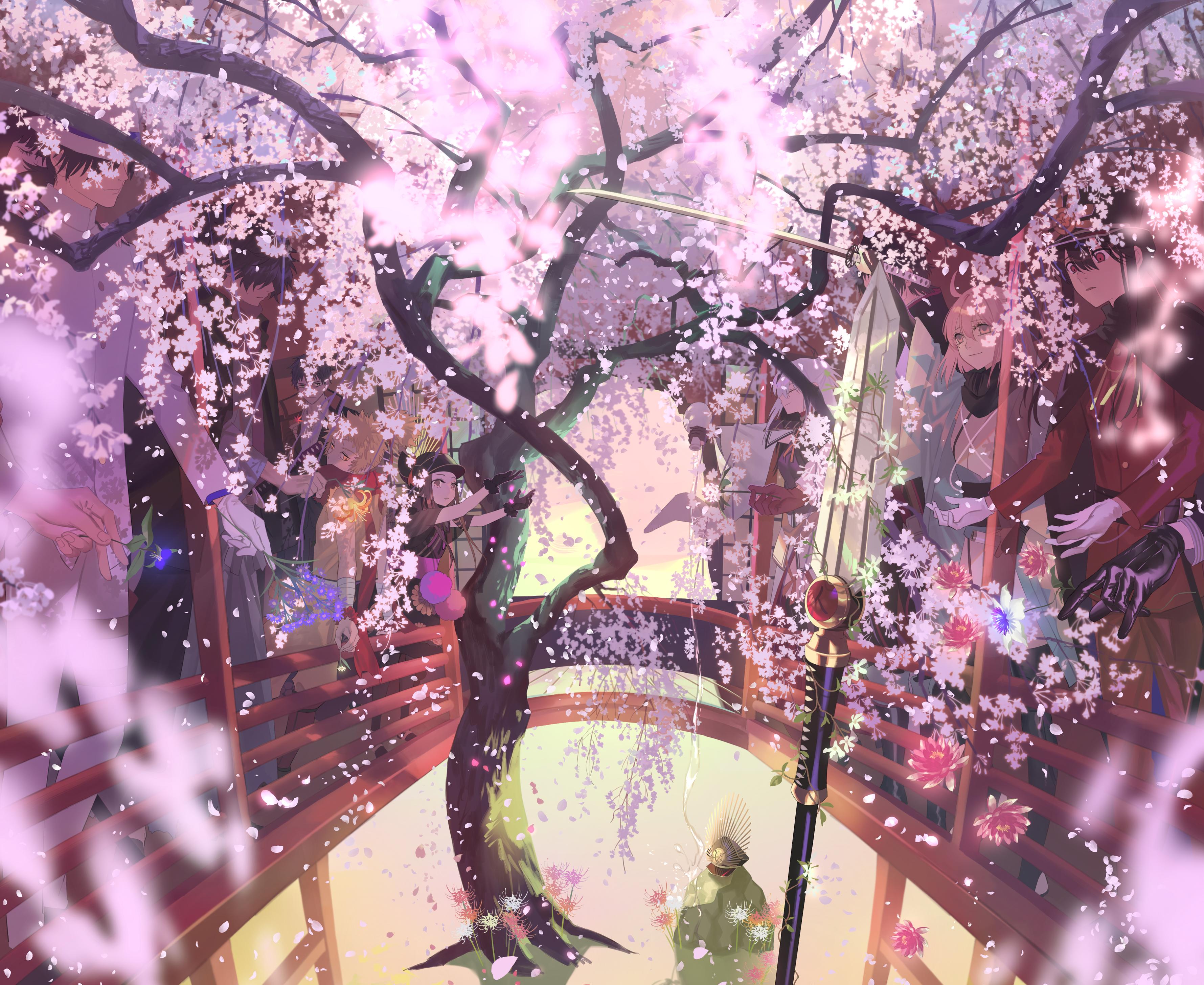 HD wallpaper, Fate Series, Warabi Tama, Artwork, Anime Girls, Cherry Blossom, Digital Art, Anime