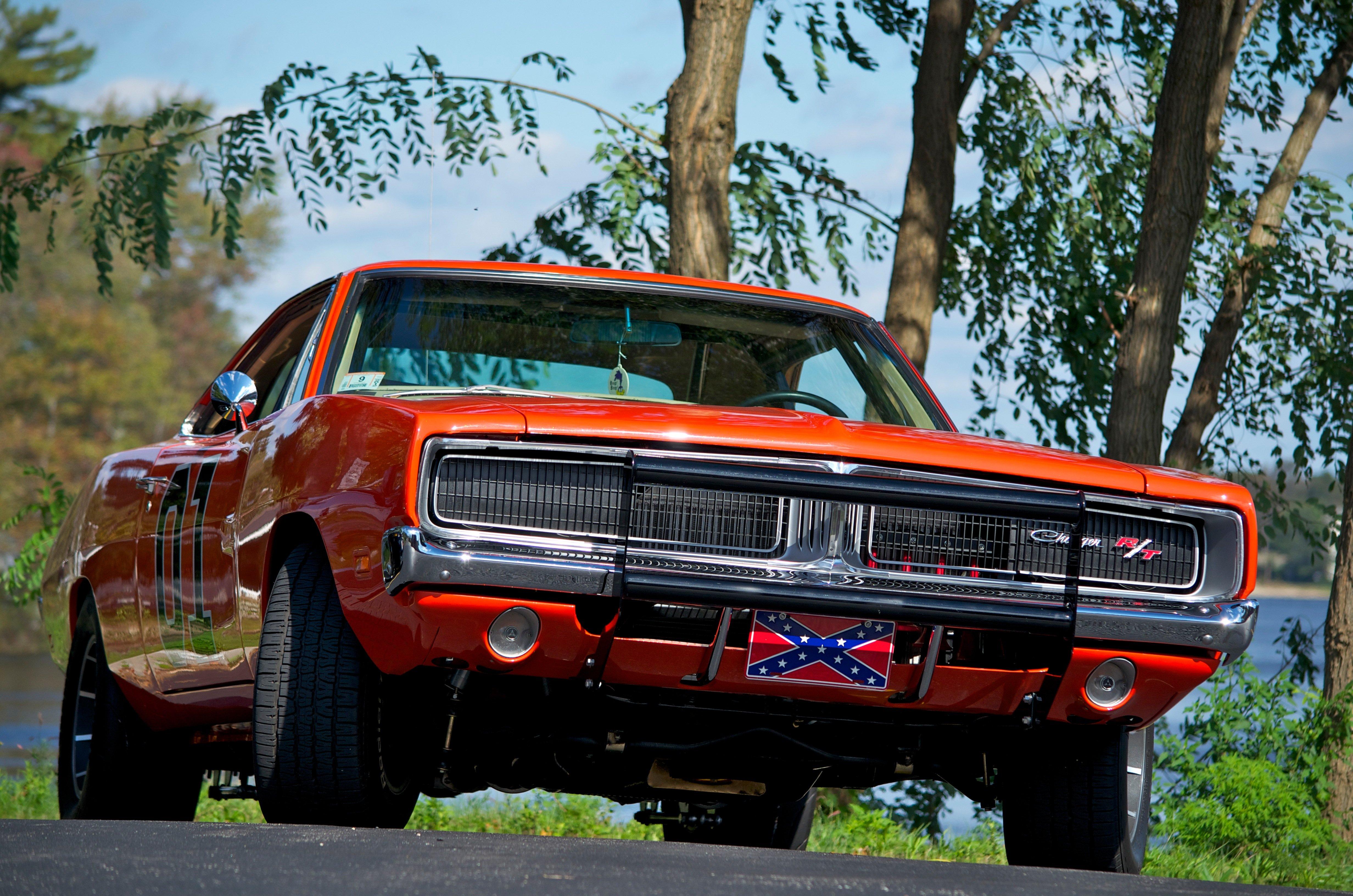 HD wallpaper, General Lee, Red Cars, Pop Up Headlights, Dodge Charger, Vehicle, Confederate Flag, Car