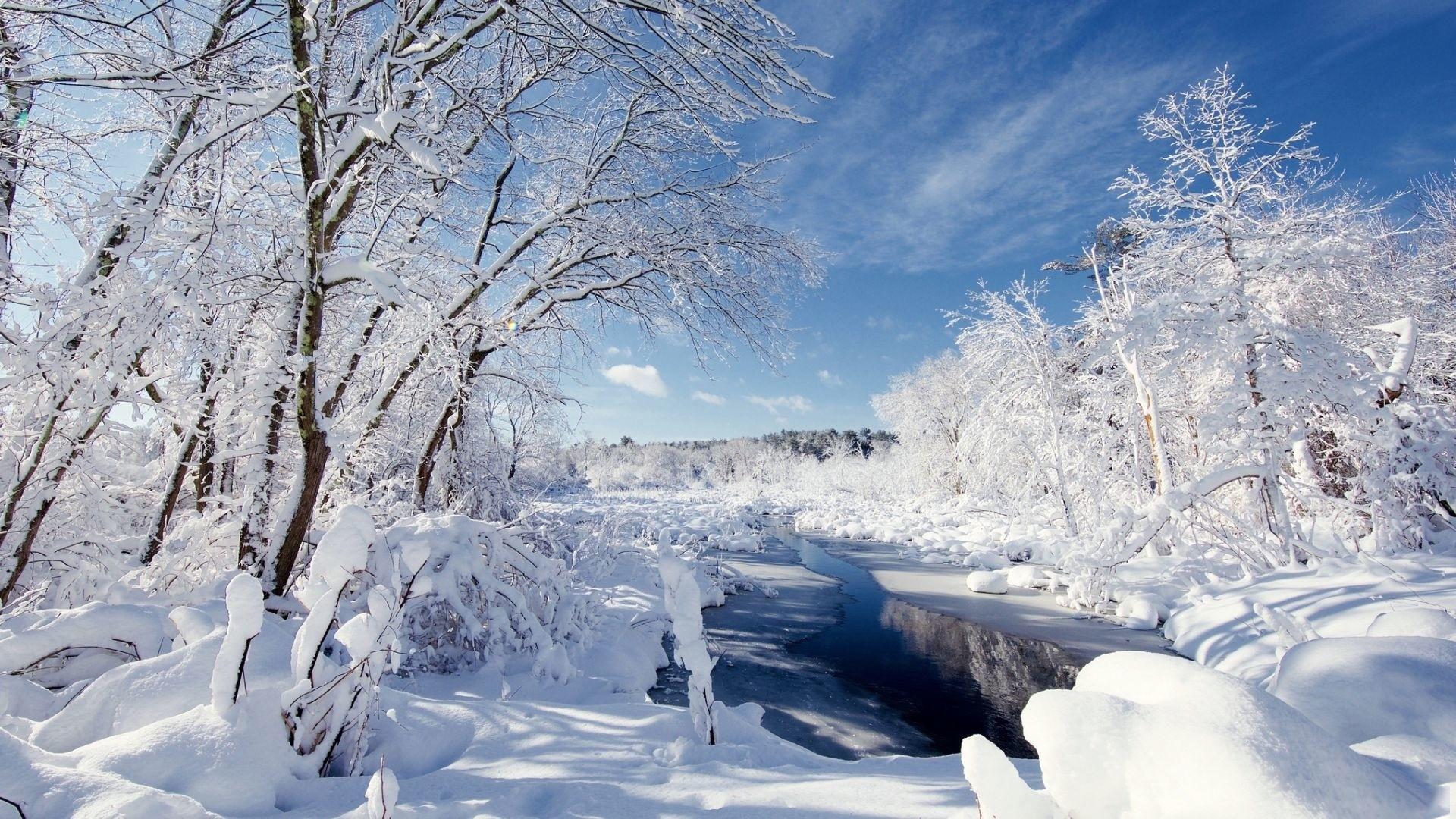 HD wallpaper, Landscape, Nature, Winter, Snow, River