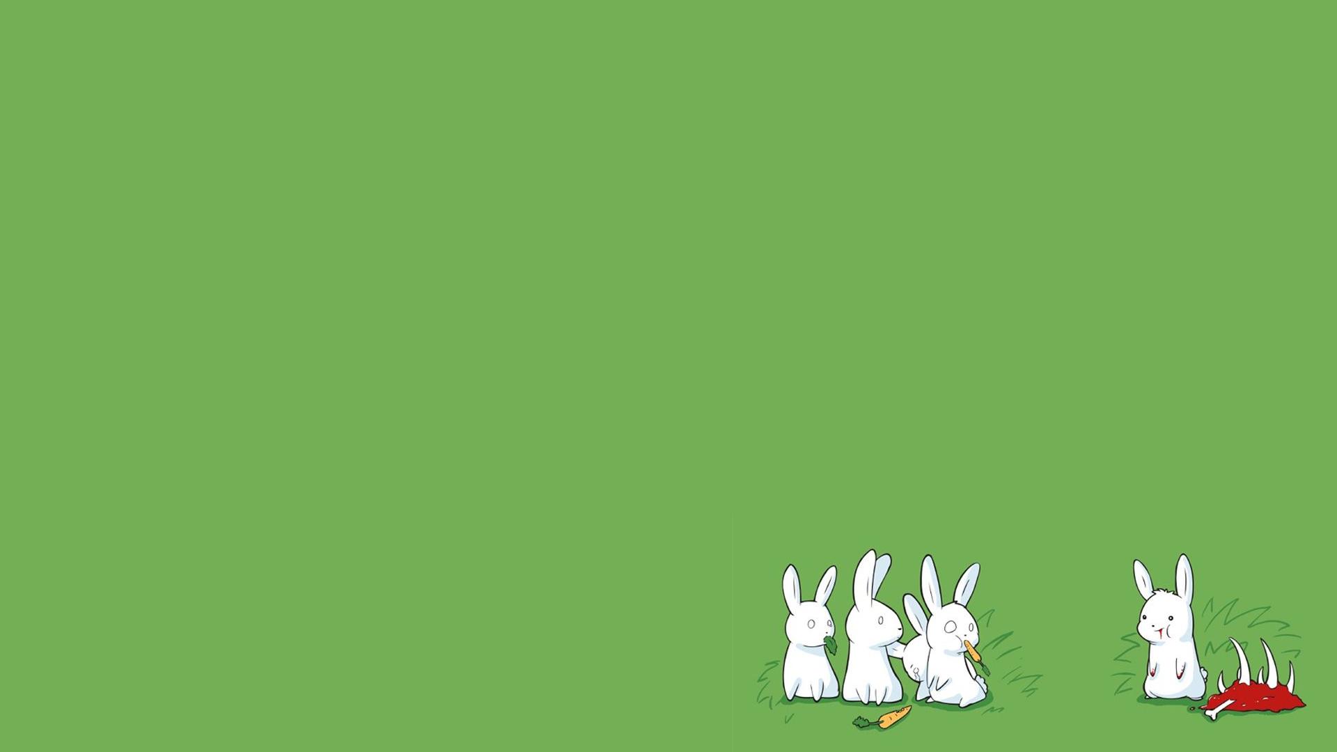 HD wallpaper, Meat, Green Background, Rabbits, Humor, Scared Rabbits, Green