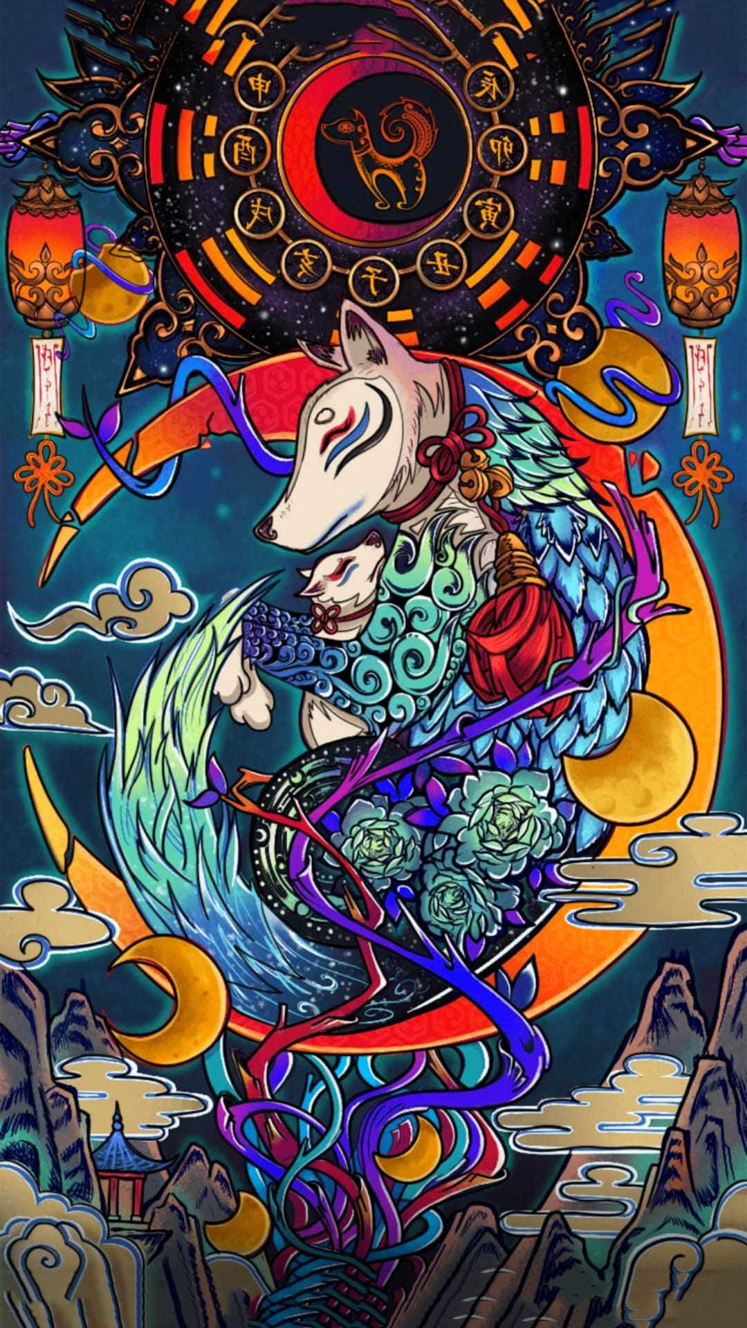 HD wallpaper, Elegant Kitsune Design, 1080X1920 Full Hd Phone, Enchanting Mythical Spirits, Samsung Full Hd Kitsune Japanese Folklore Background Image, Japanese Folklore, Captivating Artwork