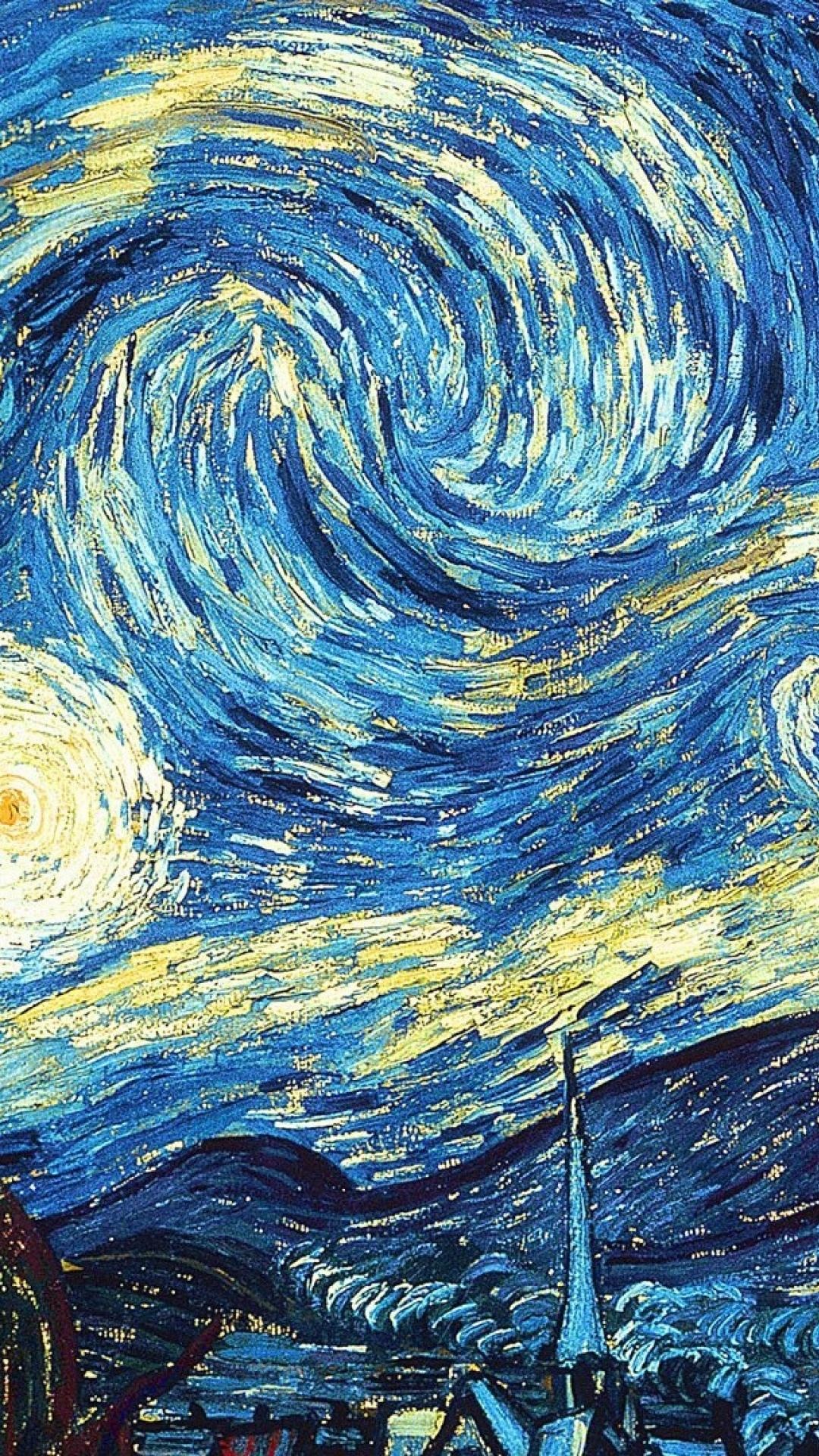 HD wallpaper, The Starry Night, Swirling Patterns, Vincent Van Gogh, Iphone 1080P The Starry Night Vincent Van Gogh Background, 1080X1920 Full Hd Phone, Night Sky