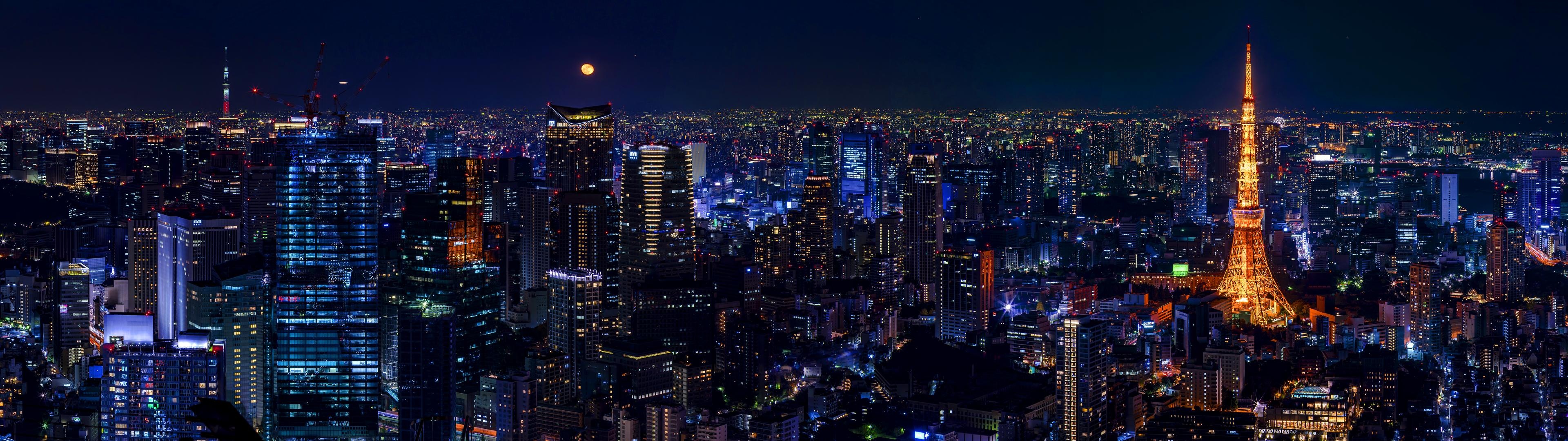 HD wallpaper, Nighttime Magic, 3840X1080 Dual Screen Desktop, Tokyo Skyline, Glimmering Lights, Desktop Dual Screen Tokyo Skyline Wallpaper, Urban Charm