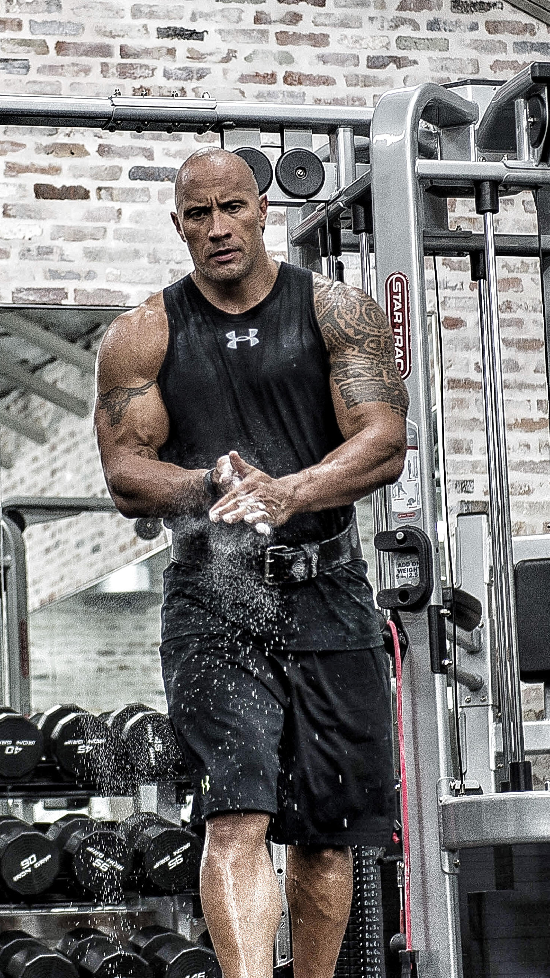HD wallpaper, Phone 4K Fitness Background Image, Dwayne Johnson In Gym, Fitness Motivation, Bodybuilder Physique, Sony Xperia Hd Wallpapers, 2160X3840 4K Phone