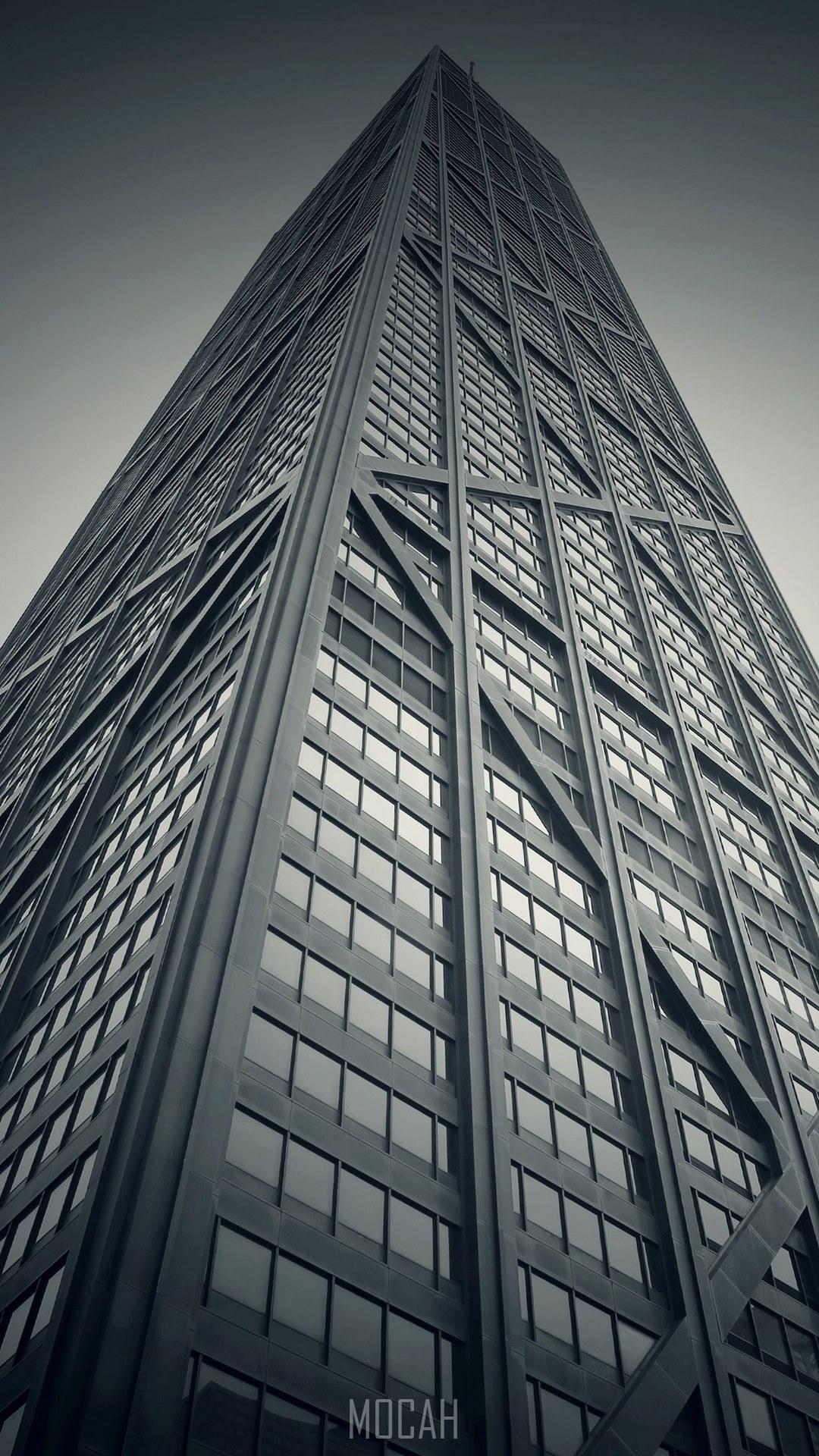 HD wallpaper, Criss Cross Skyscraper Wall, 1080X1920, A Desaturated Shot Of A Tall Skyscraper, Huawei Mate 9 Screensaver