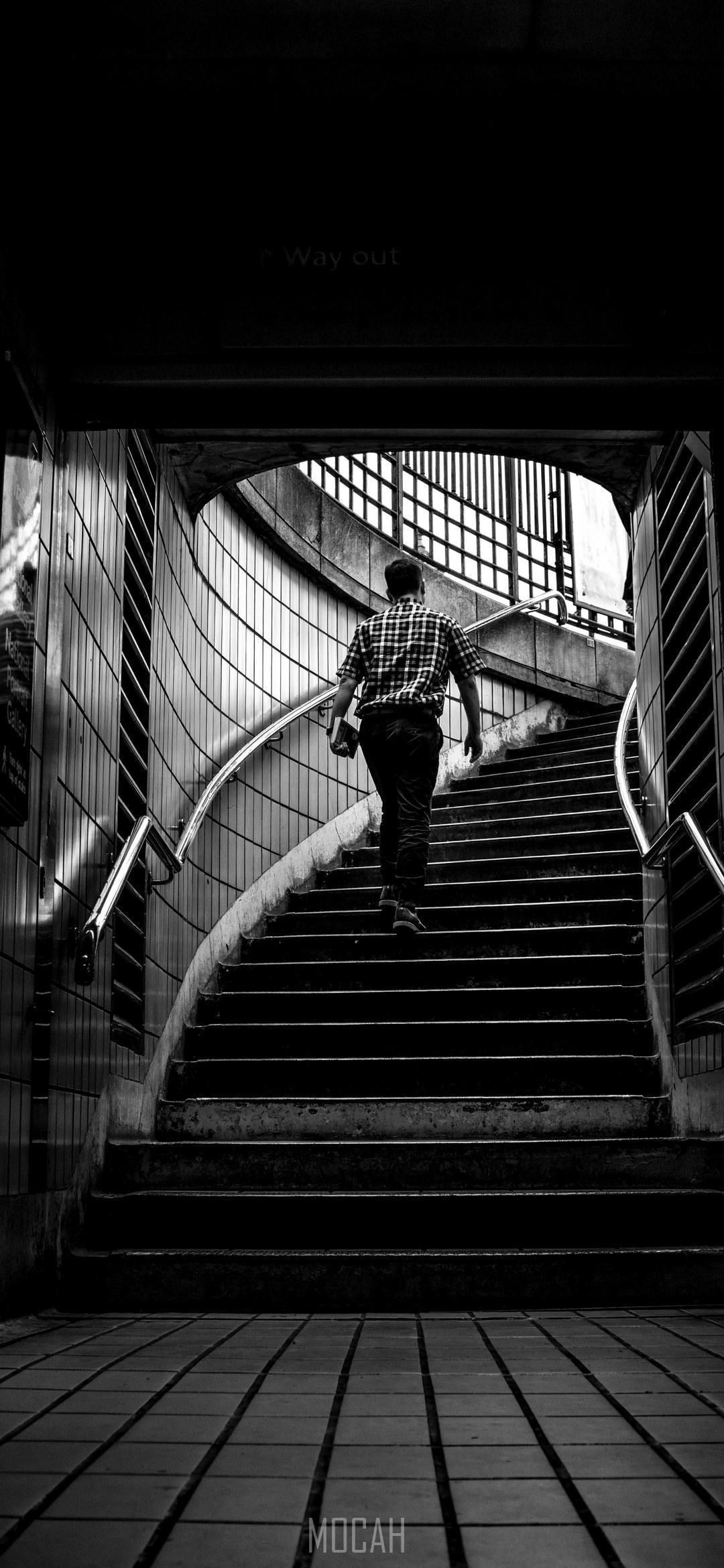 HD wallpaper, A Man Walks Up The Stairs Of A Subway In London, Samsung Galaxy M40 Wallpaper Download, 1080X2340, Highway To Heaven