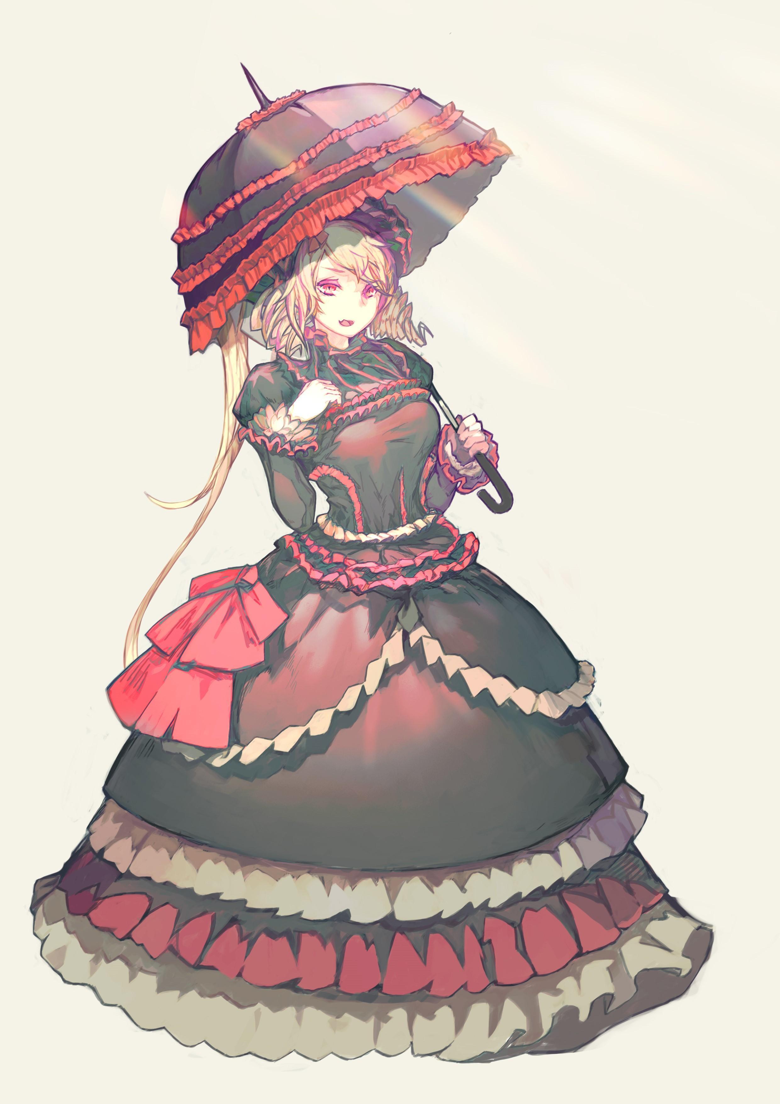 HD wallpaper, Parasol, Red Eyes, Overlord Anime, Anime, 2D, Gothic Lolita, Big Boobs, Long Hair, Frill Dress, Hair In Face, Shalltear Bloodfallen, Pale, Anime Girls, Women With Umbrella, Hand On Chest, Fan Art, Bangs, Ponytail, Vampires, Silver Hair, Simple Background, Open Mouth, Black Dress, Vertical, Loli, Curvy, Monster Girl, Hair Bows, Drill Hair, Looking At Viewer