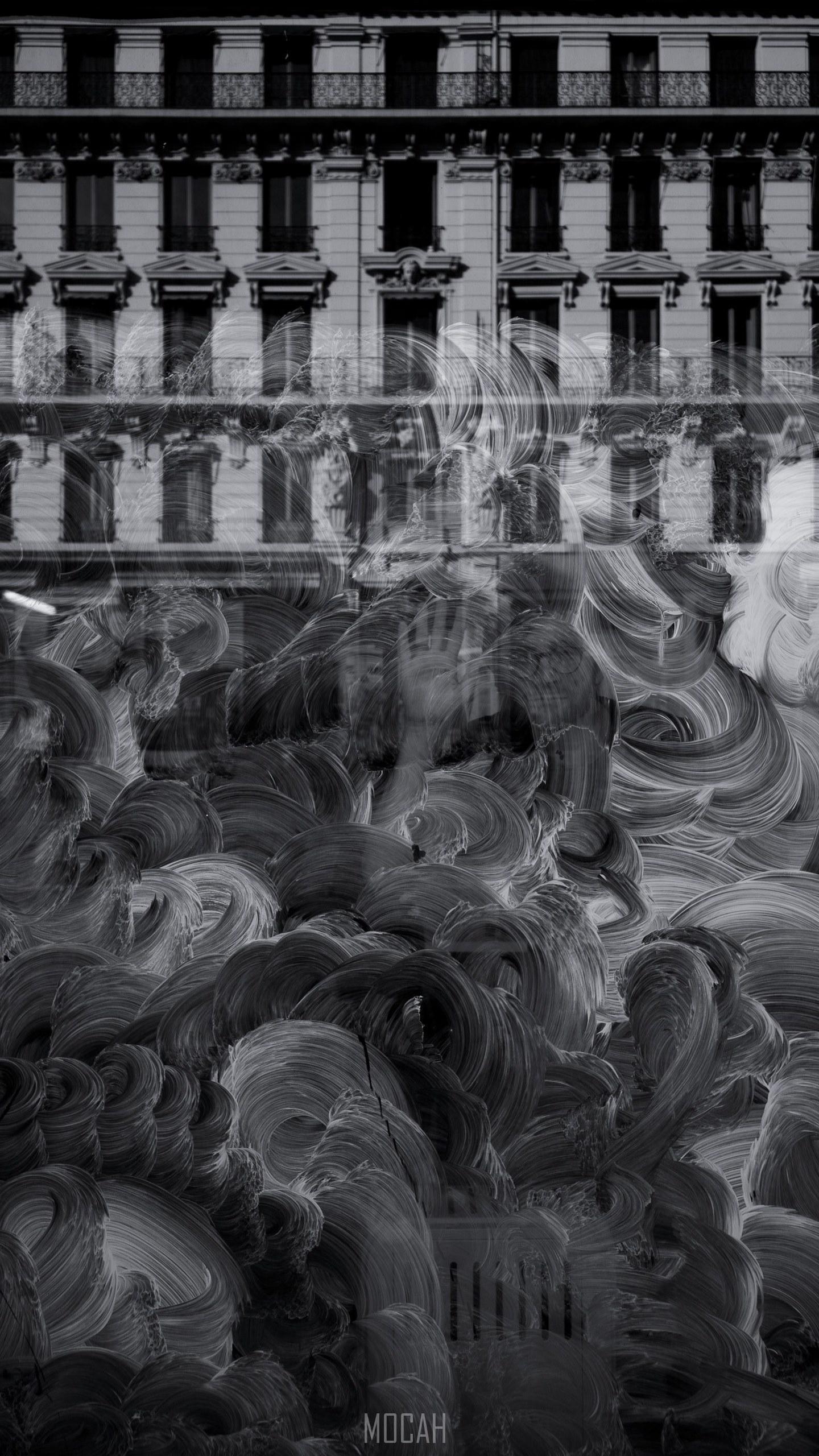 HD wallpaper, 1440X2560, A Black And White Shot Of A Building Facade Reflected In A Smeared Window In Lyon, 4552