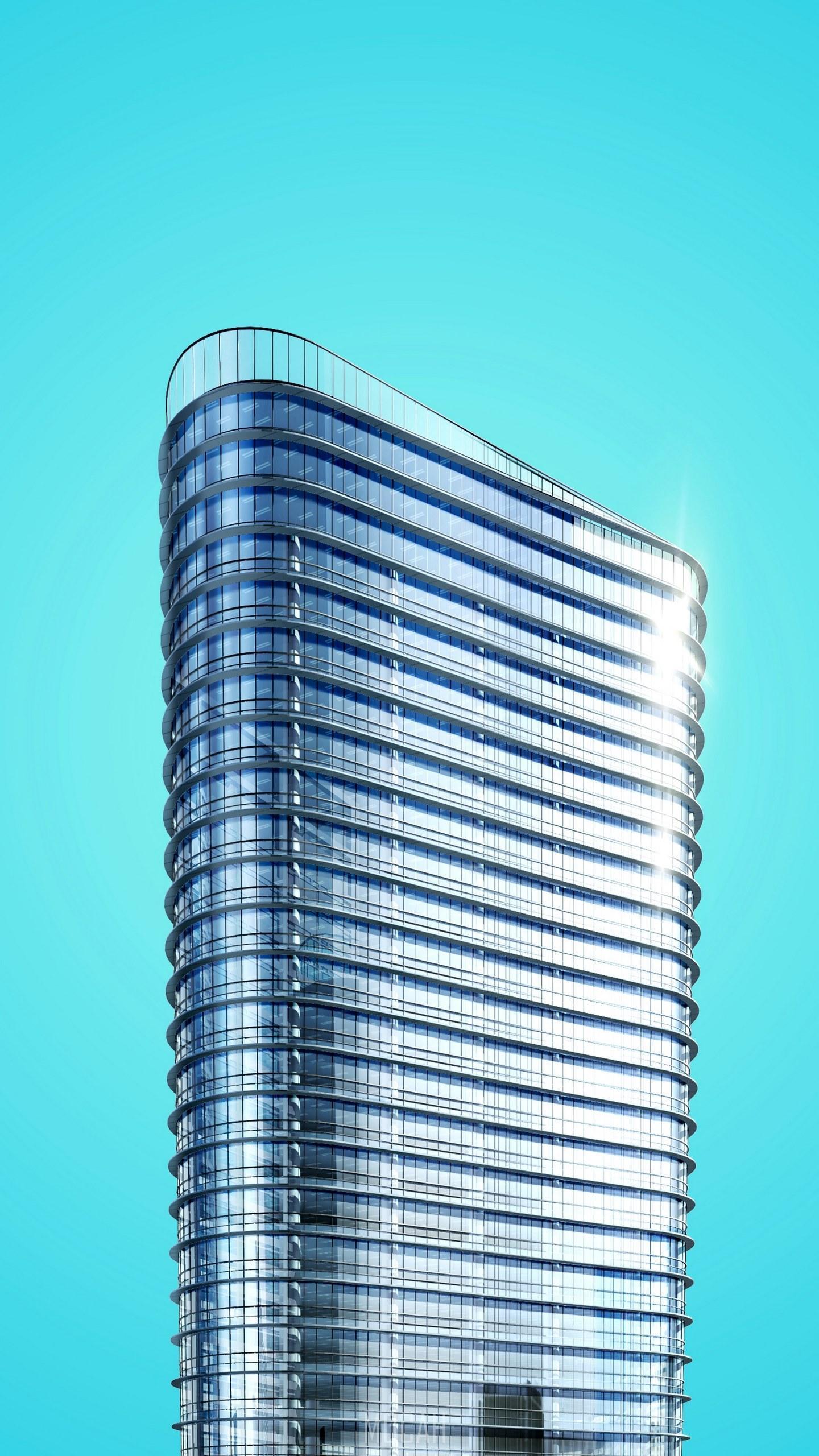 HD wallpaper, Htc 10 Evo Screensaver Hd, A Modern Skyscraper With A Round Facade Against A Blue Sky, Contemporary Skyscraper, 1440X2560