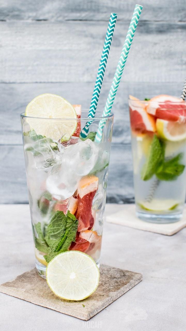 HD wallpaper, Vivo Y55S Wallpaper Download, 720X1280, Detox Water, Two Cocktails With Ice Mint And Citrus In Tall Glasses With Straws