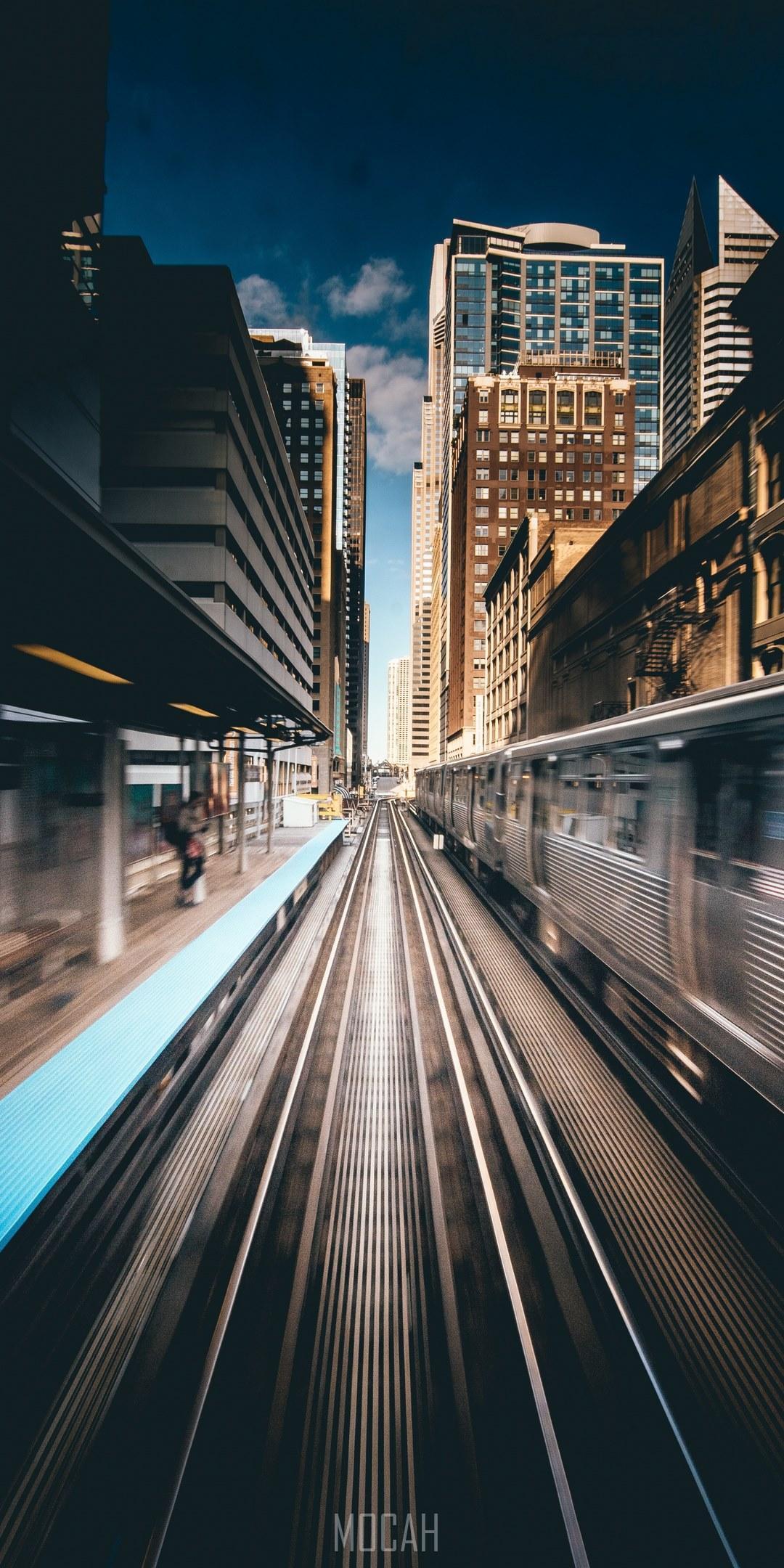 HD wallpaper, Motorola Moto X5 Wallpaper Hd, 1080X2160, A Blurred Image Showing Trains Moving On An Outdoor Railway In Chicago, Train Station Action In Chicago