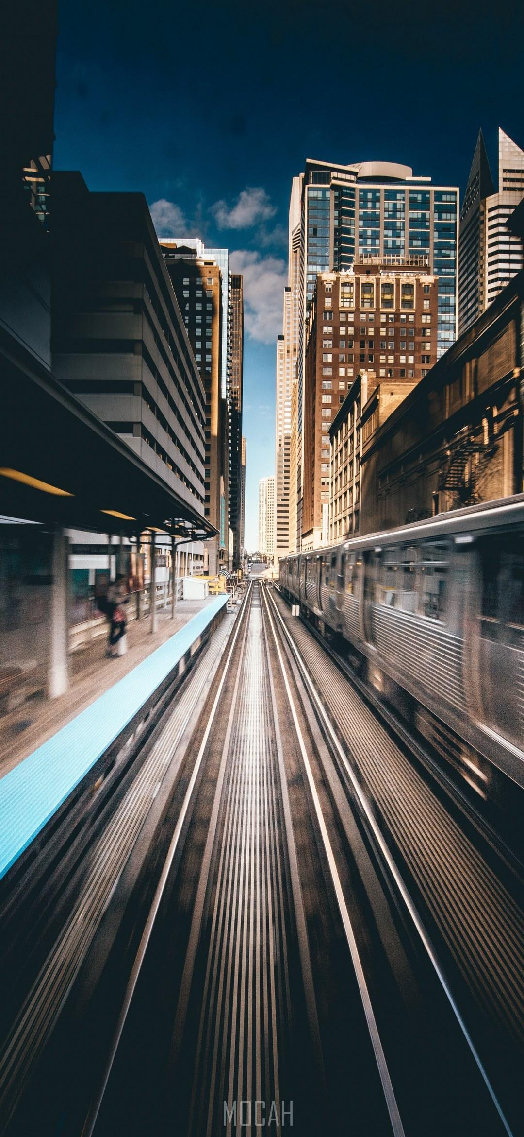 HD wallpaper, 1080X2340, Umidigi F1 Wallpaper 1080P, Train Station Action In Chicago, A Blurred Image Showing Trains Moving On An Outdoor Railway In Chicago