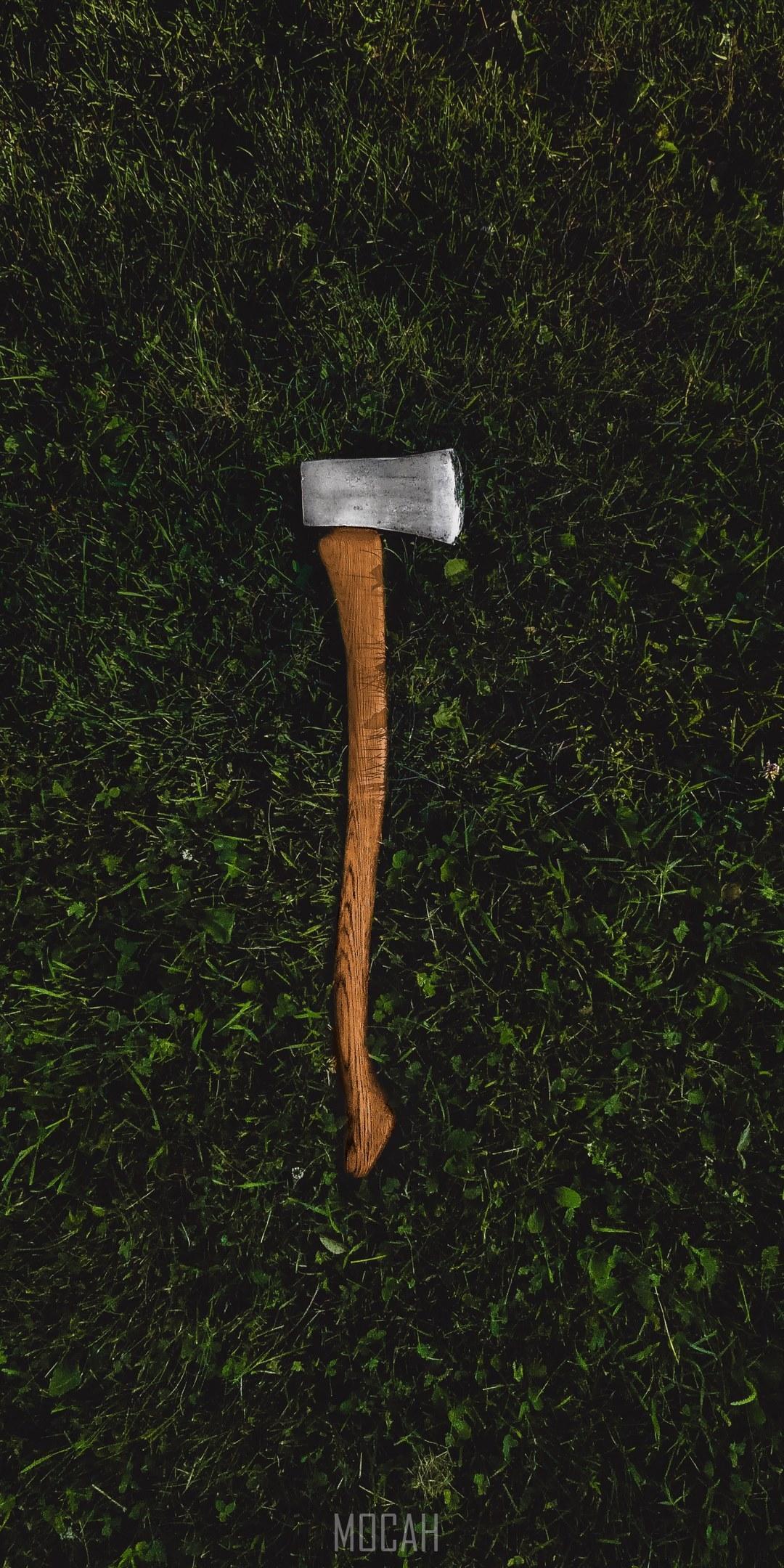 HD wallpaper, 1080X2160, A Cut Above, A Metal Ax With A Wooden Handle Laid Down In The Middle Of A Grassy Ground